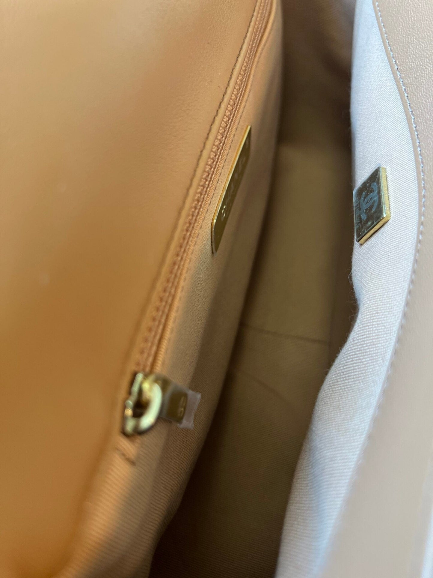 22A Caramel/Light Brown Lambskin Quilted 19 Flap Small Mixed Hardware