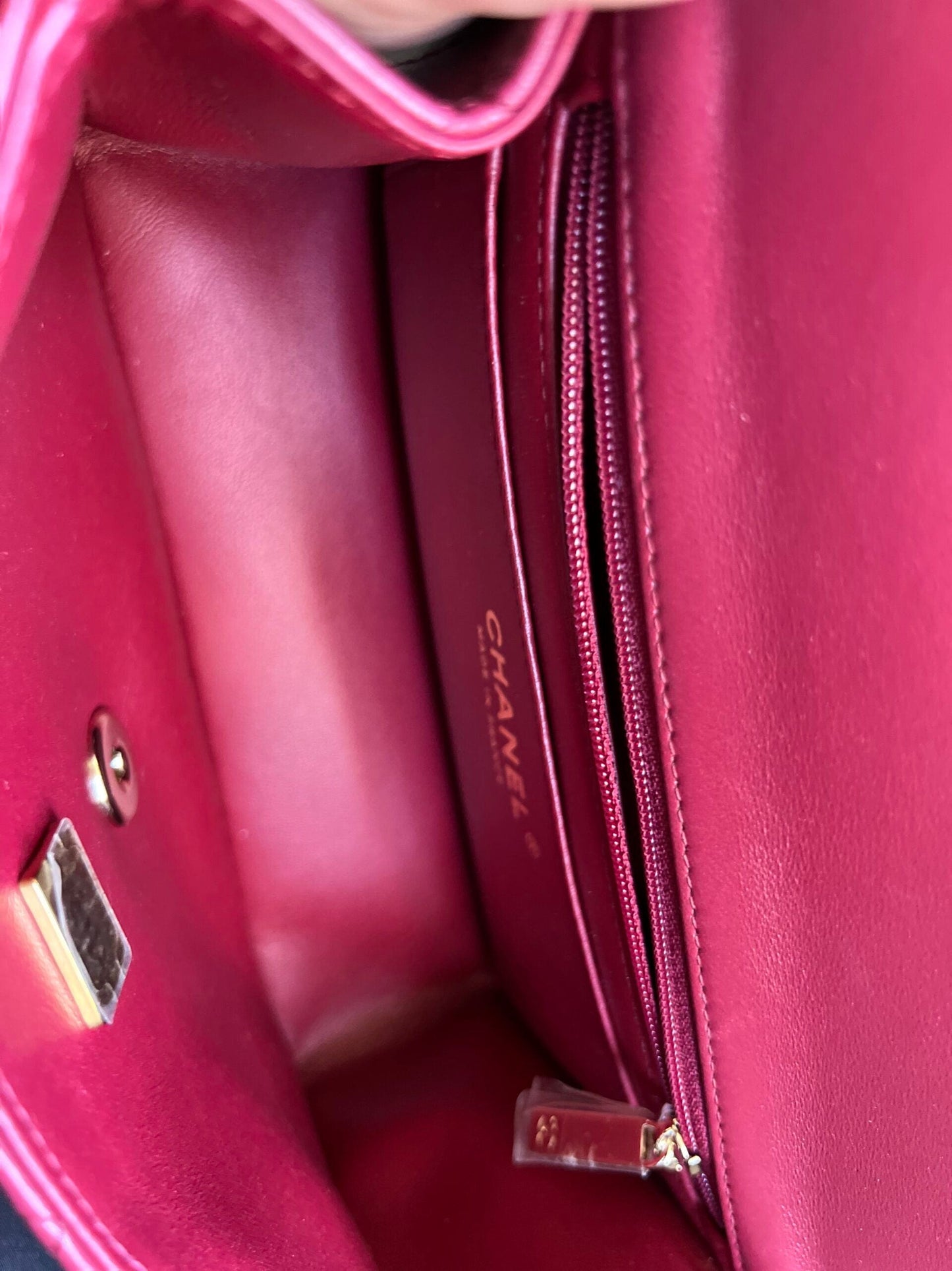 22A Mini Burgundy Lambskin Quilted Single Flap with Top handle Light Gold Hardware