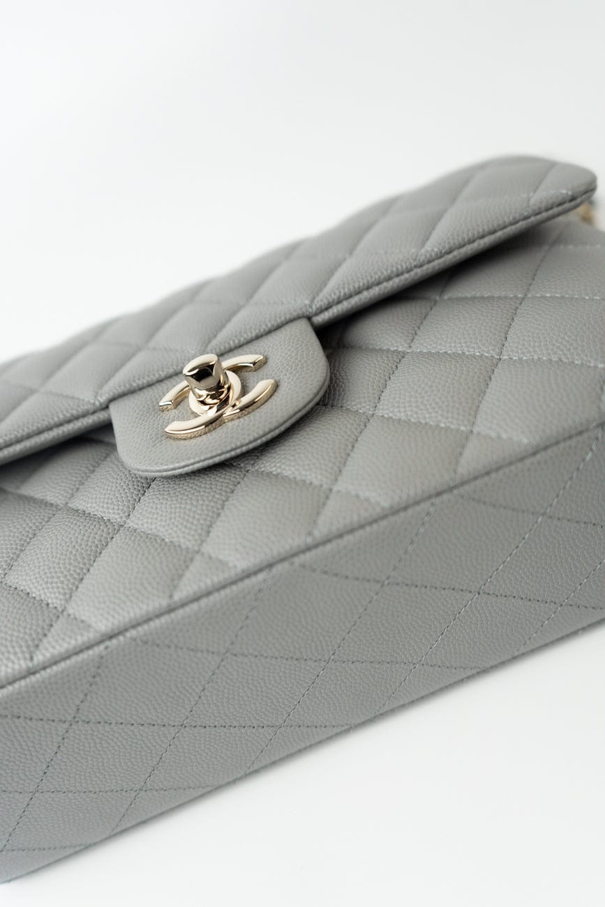 22B Grey Caviar Quilted Classic Flap Small Light Gold Hardware