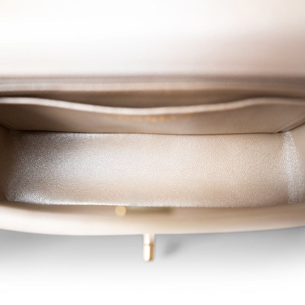 22C Mini Rectangular Flap Goatskin Quilted Golden Beige Aged Gold Hardware