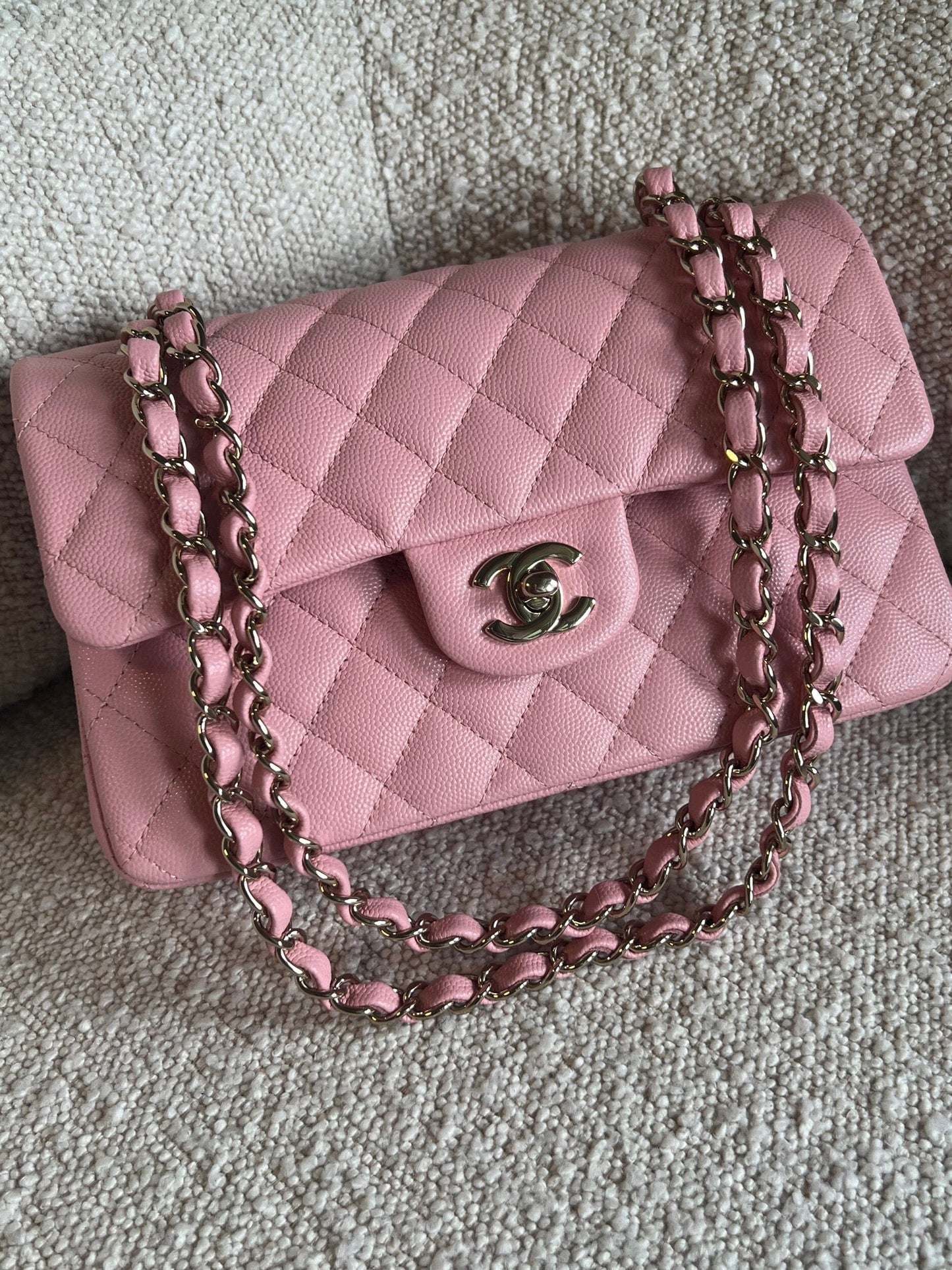 22C Sakura Pink Caviar Quilted Classic Flap Small LGHW