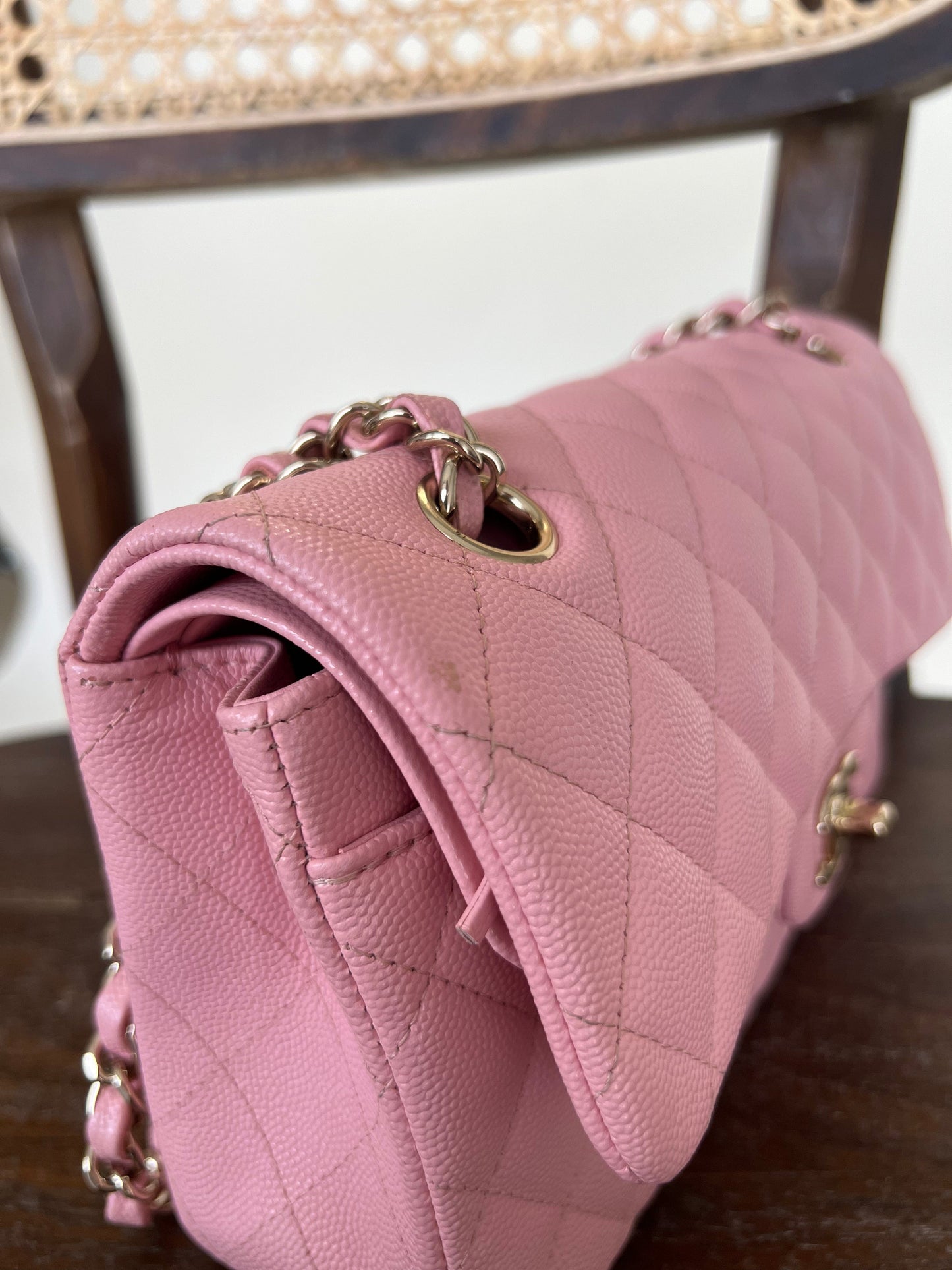 22C Sakura Pink Caviar Quilted Classic Flap Small LGHW
