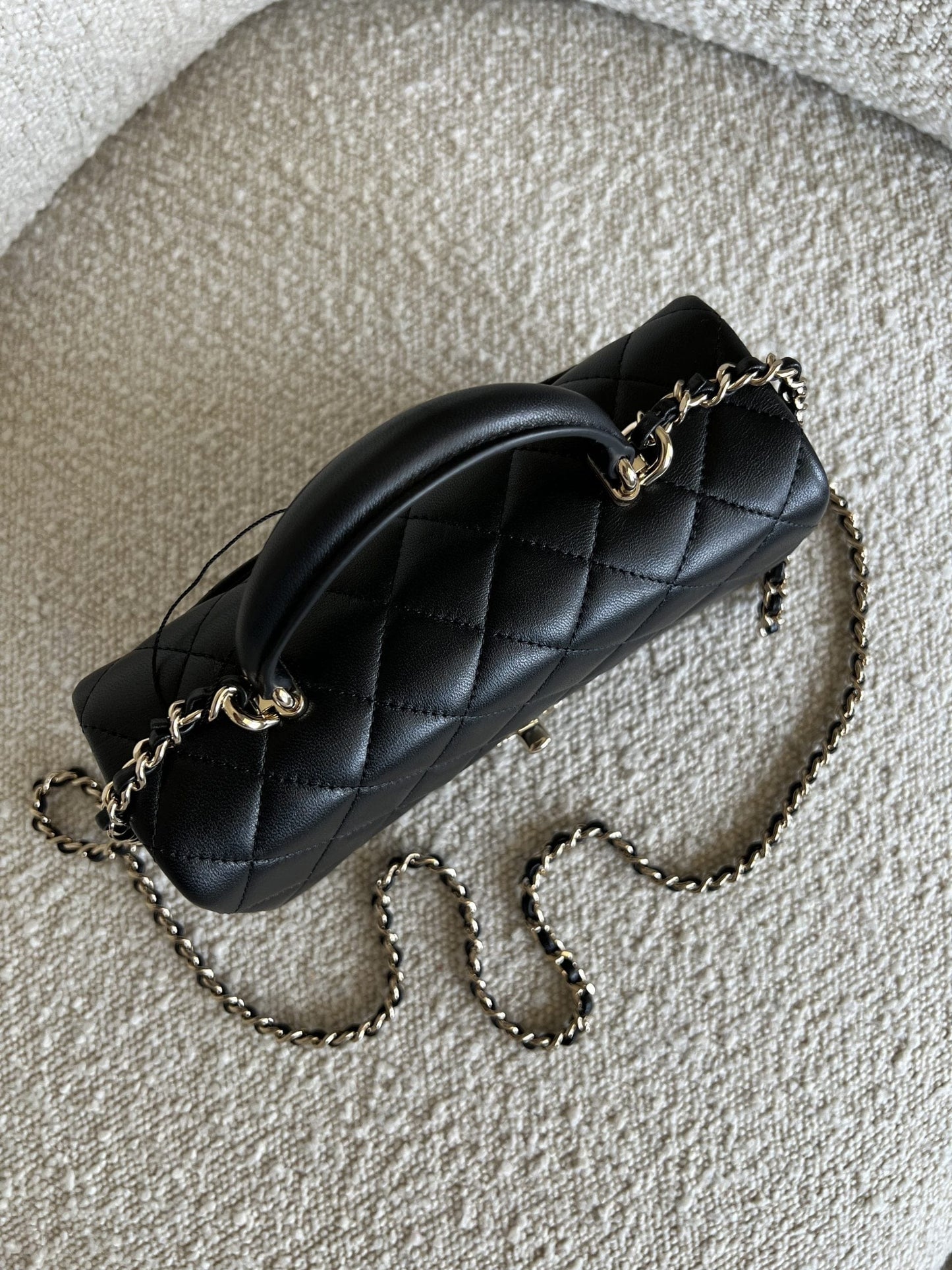 22P Black Lambskin Quilted Mini Top Handle LGHW