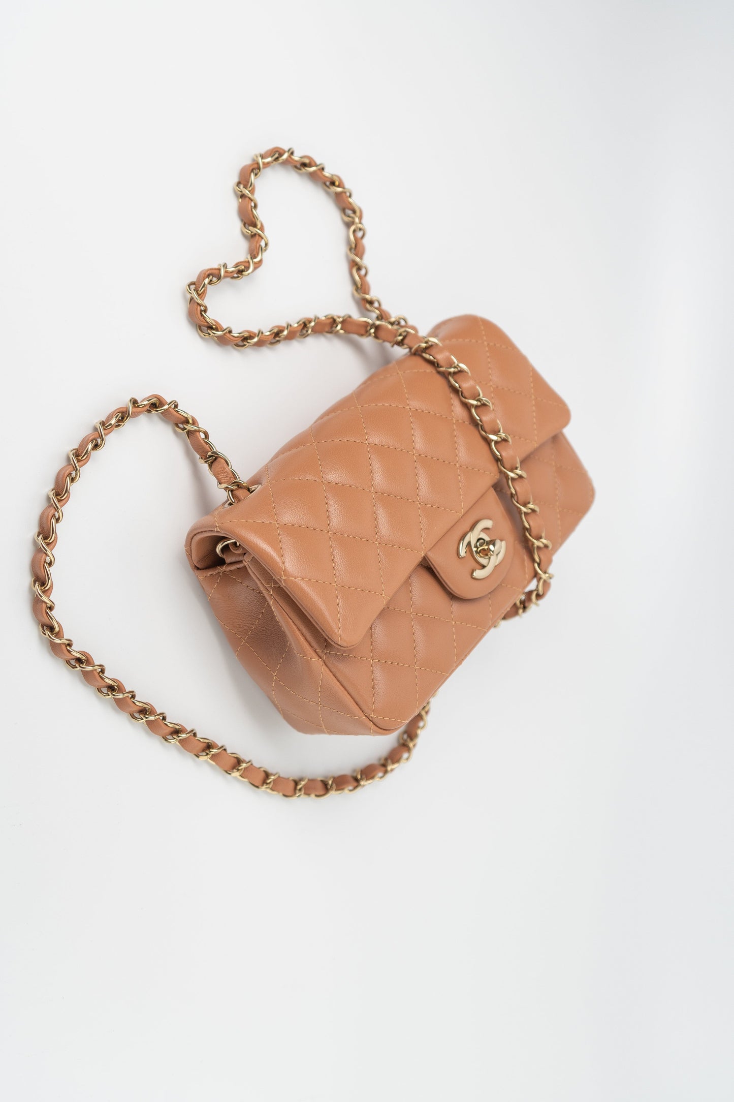 22S Caramel Mini Rectangular Lambskin Quilted LGHW