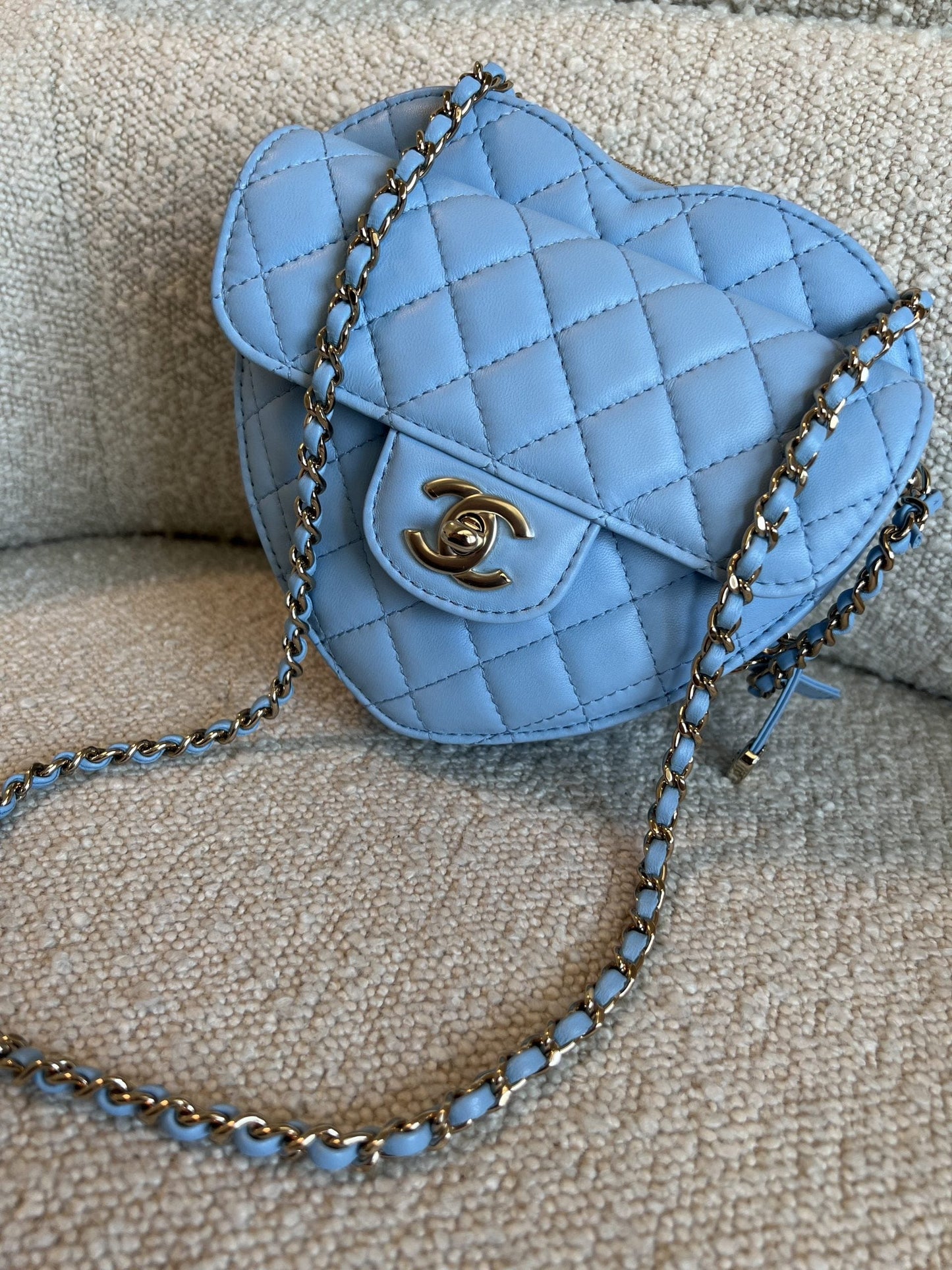 22S CC In Love Blue Lambskin Quilted Large Heart Bag LGHW