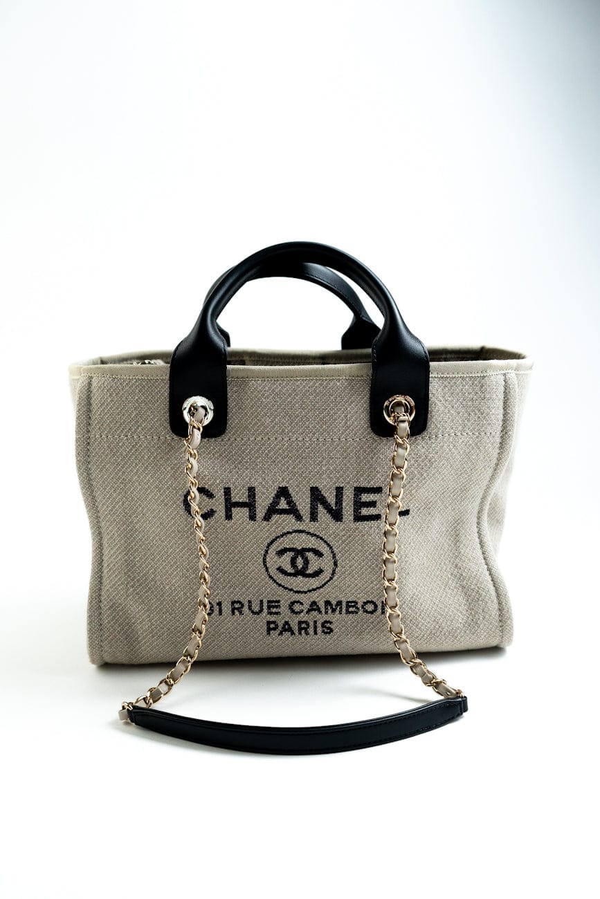 22S Dark Beige Deauville Shopping Bag Small Light Gold Hardware