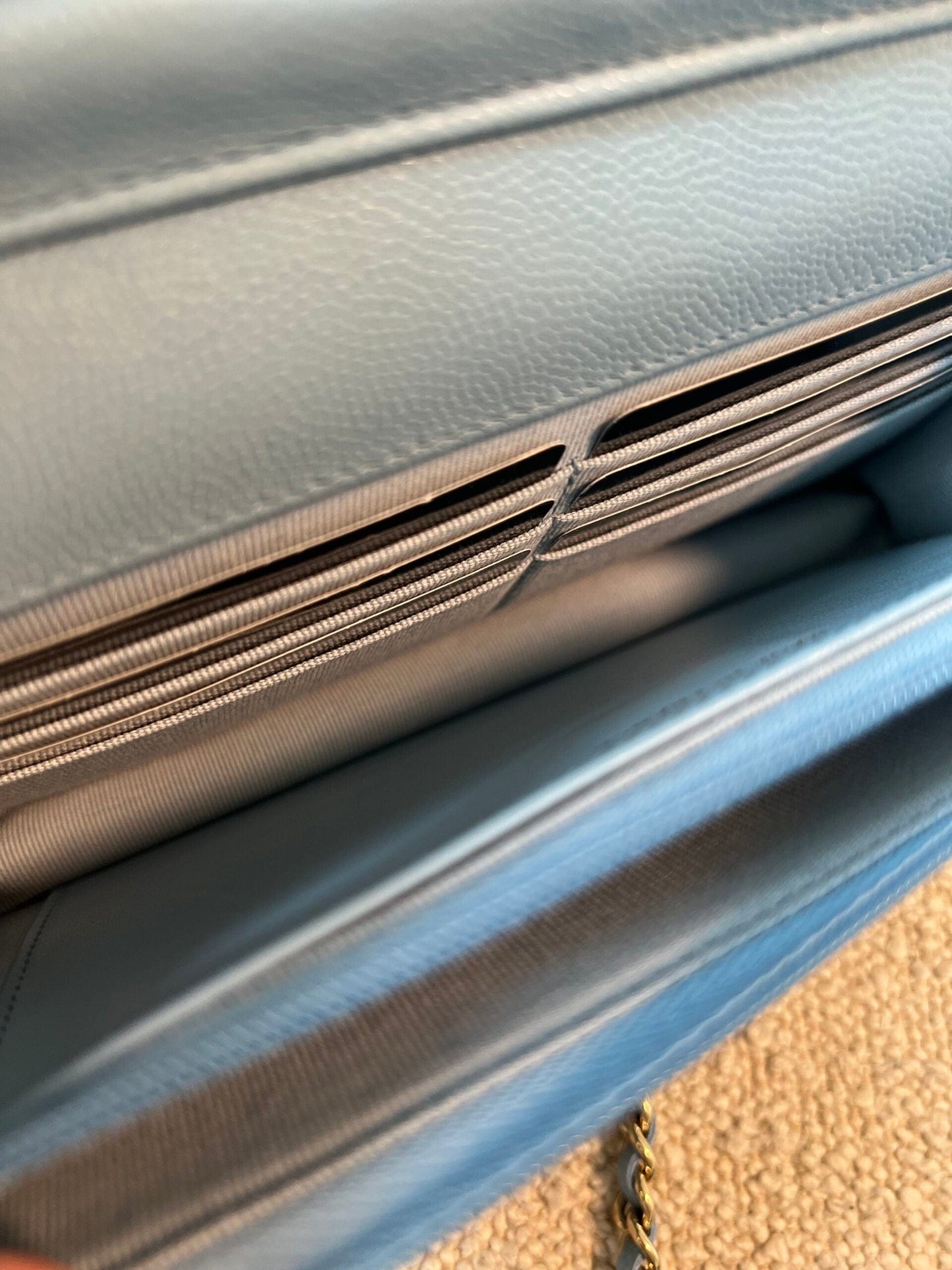 22S Light Blue Caviar Quilted Wallet On Chain (WOC)