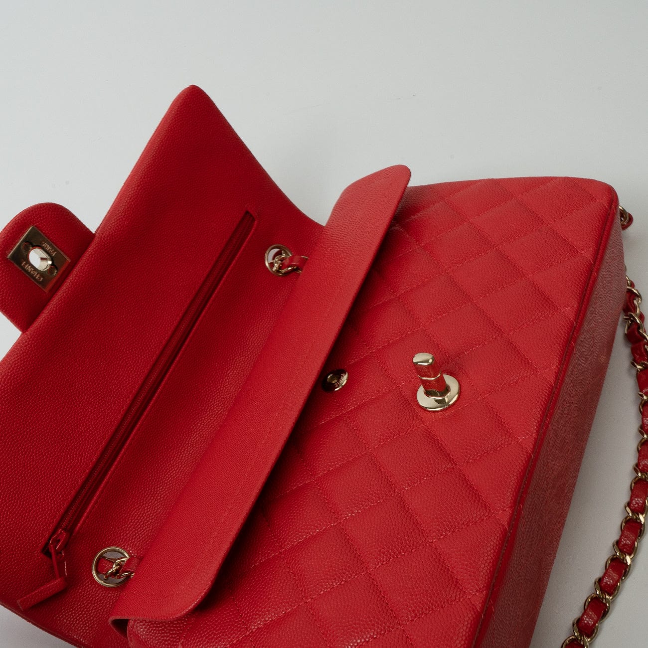 22S Red Caviar Quilted Classic Double Flap Medium Light Gold Hardware