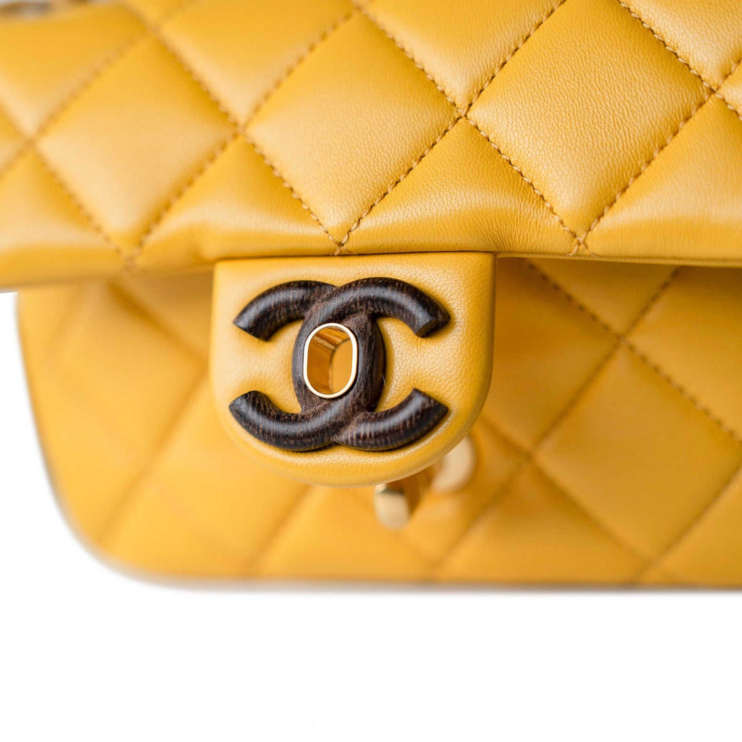 23A Mini Yellow Lambskin Quilted and Weng Wood Flap Bag