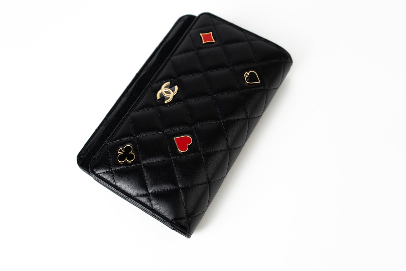 23C Black Lambskin Quilted Cruise Heart Wallet on Chain (WOC) LGHW