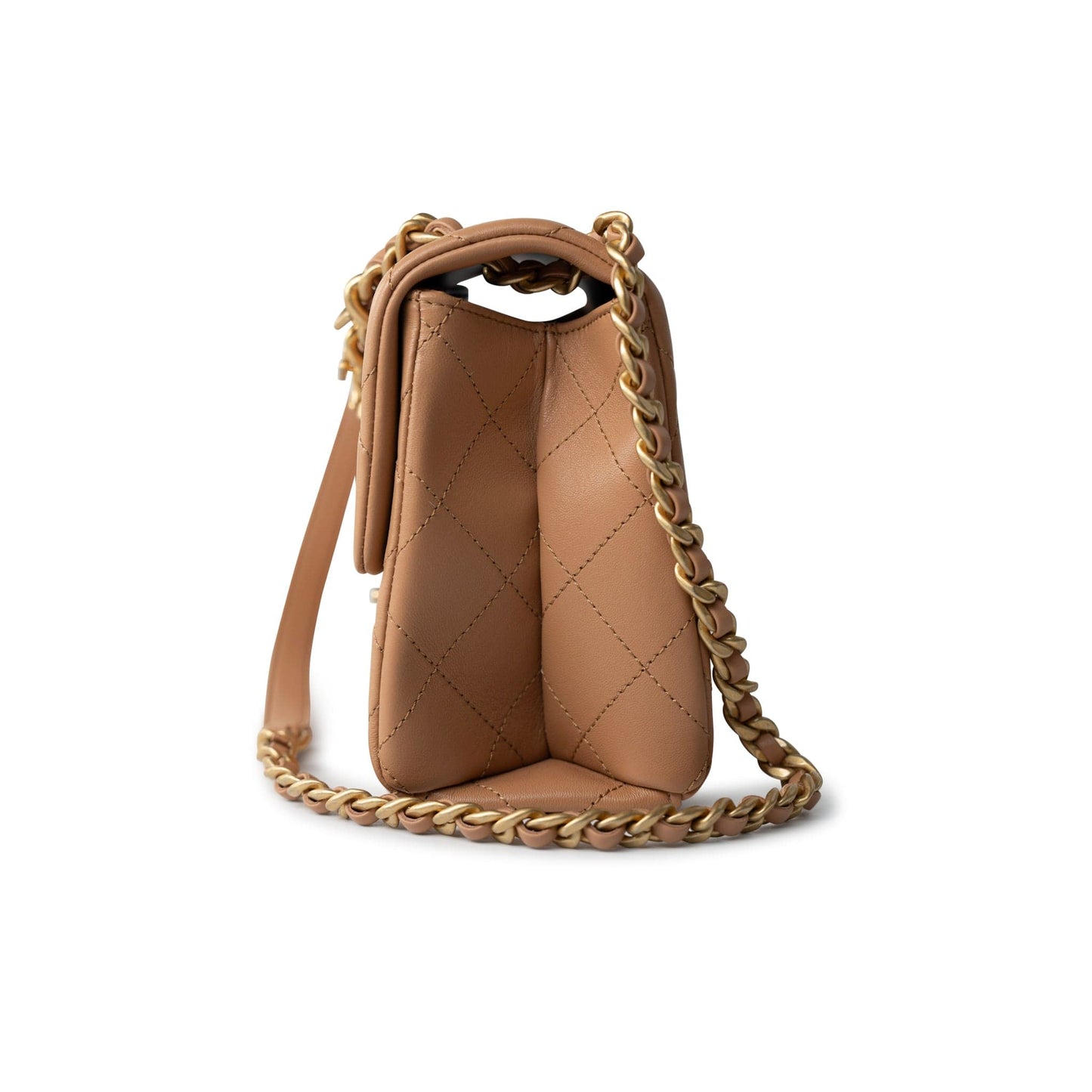 23P Caramel Quilted Chanel Chain Single Flap Bag Antique Gold Hardware