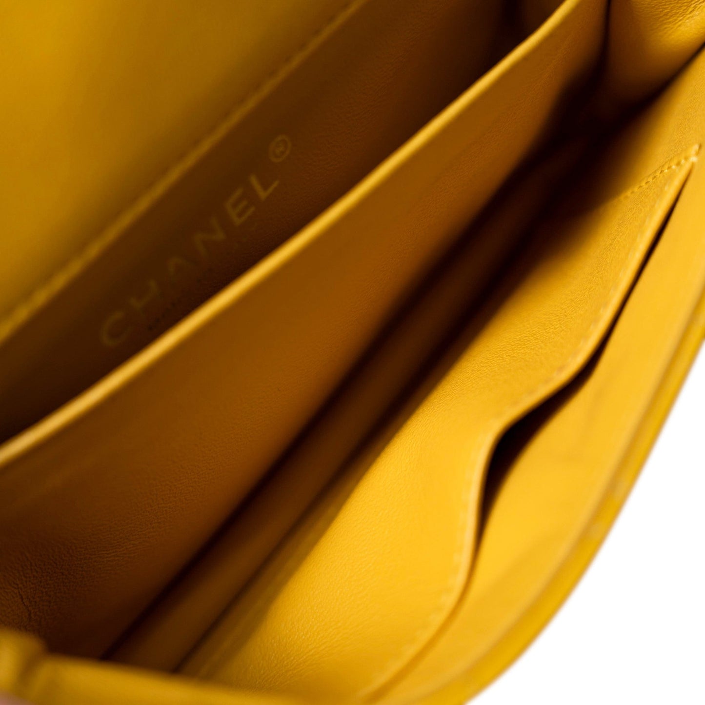 Autumn Yellow Lambskin Quilted Extra Mini Rectangular Flap Silver Hardware