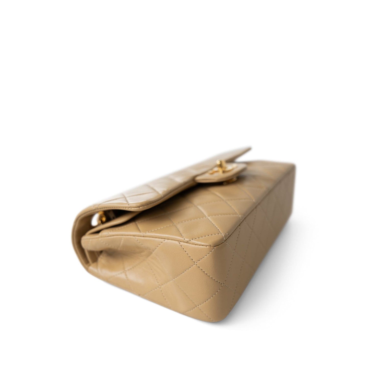 Beige Lambskin Quilted Classic Flap Small Gold Hardware