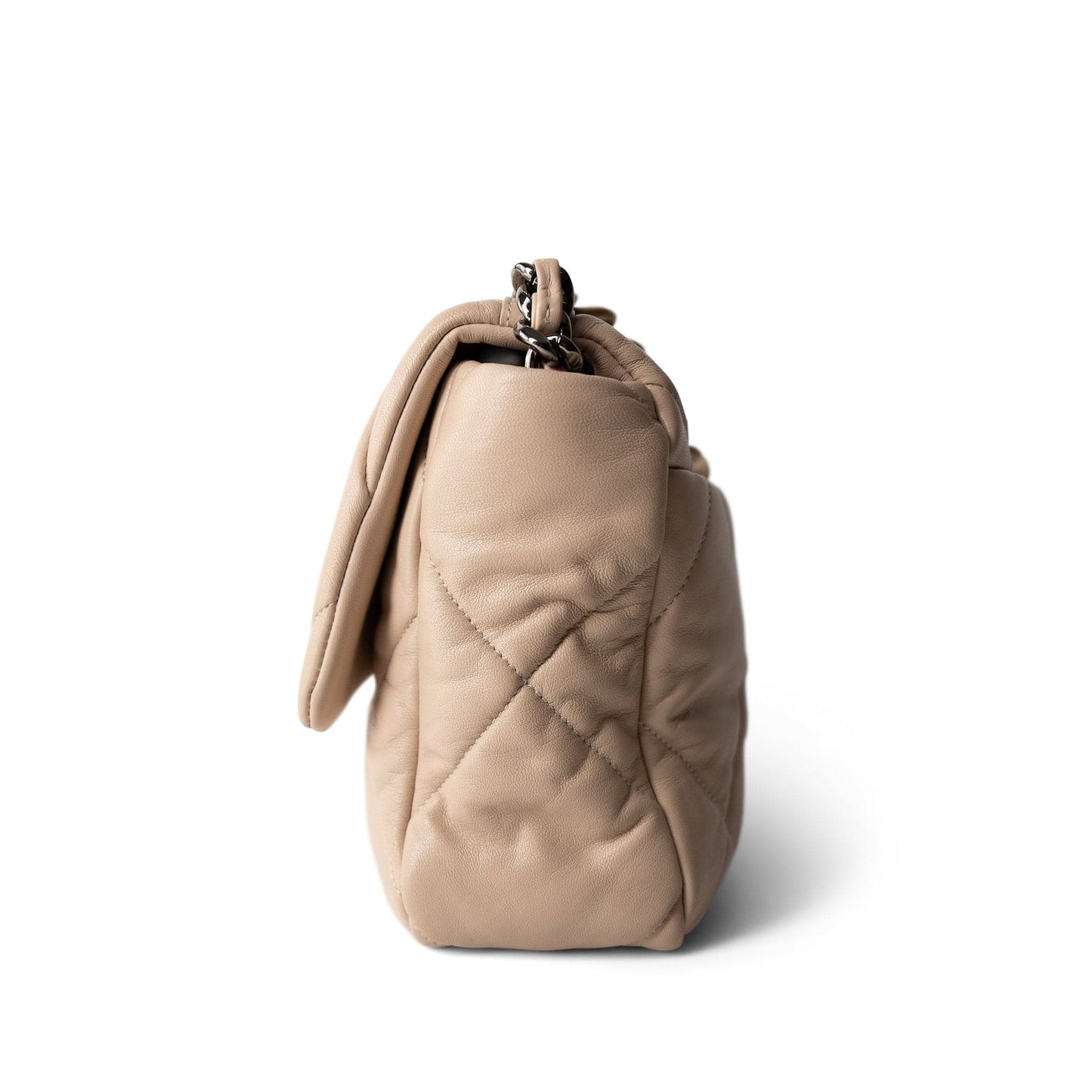 Light Beige Goatskin Quilted 19 Flap Large Mixed Hardware