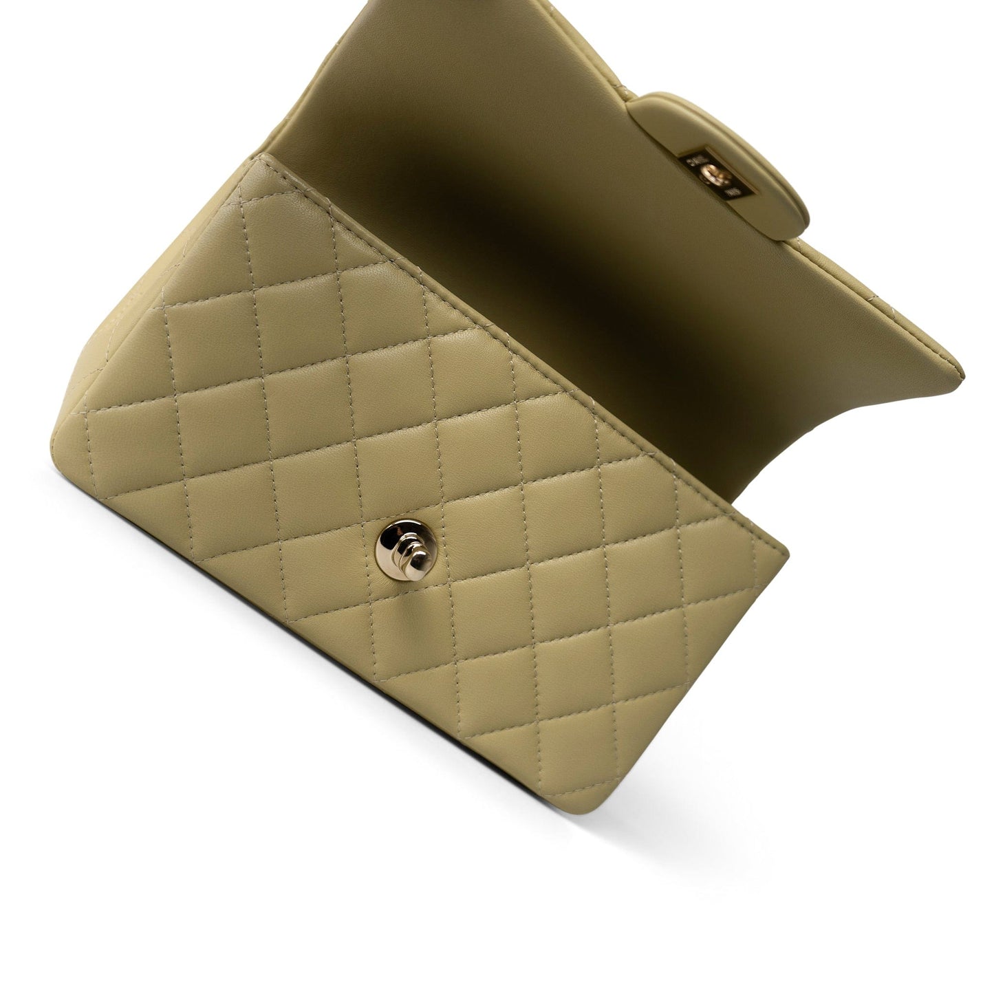 Pastel Yellow Lambskin Quilted Mini Top Handle Light Gold Hardware