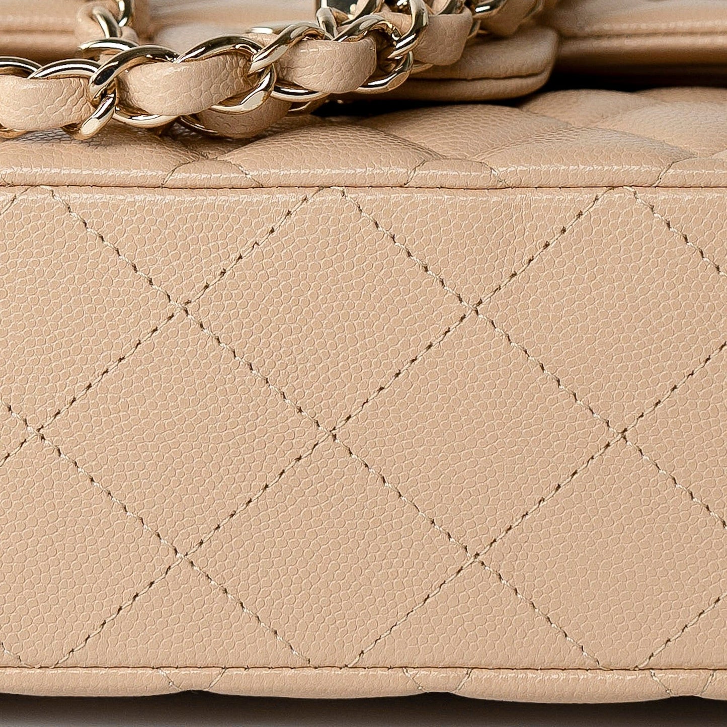 Beige/Tan Caviar Quilted Classic Flap Medium Light Gold Hardware