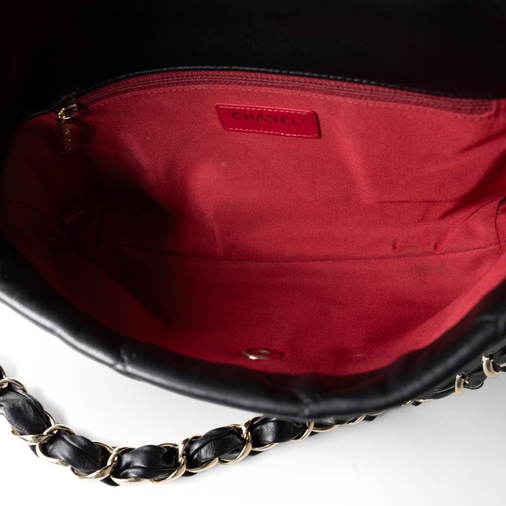 21C Black Lambskin Quilted Chanel Chain Single Flap Shoulder Bag Light Gold Hardware