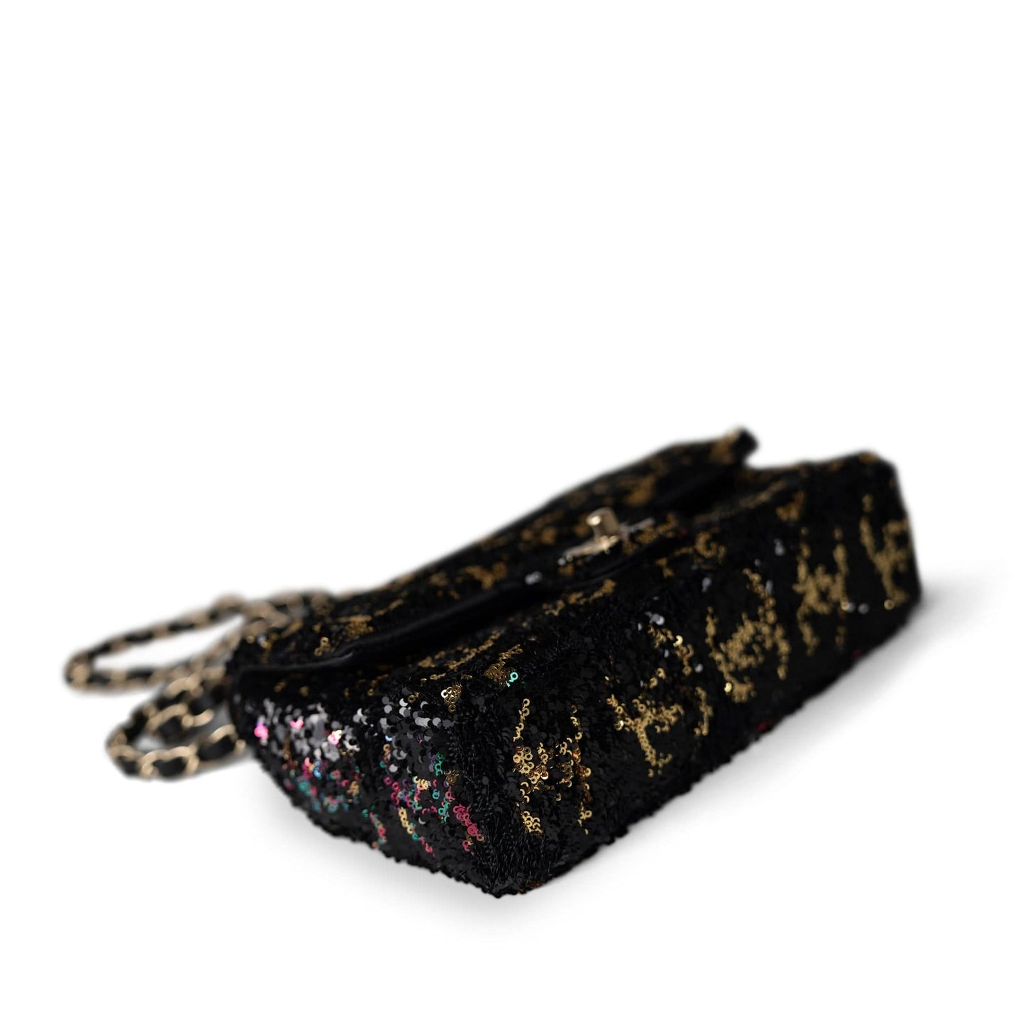 23B Black Multicolor Reversible Sequins Single Flap Bag