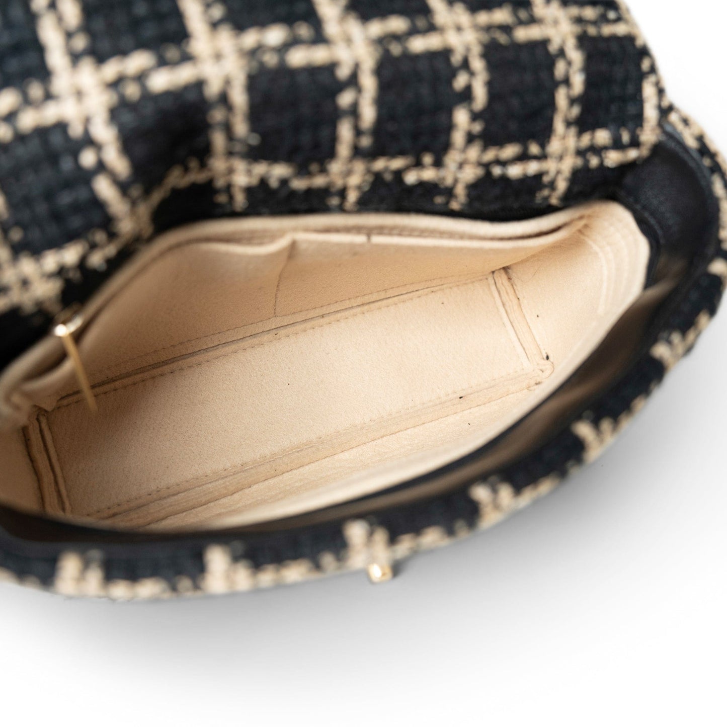 Black Beige Tweed Quilted 19 Flap Small Aged Gold Hardware