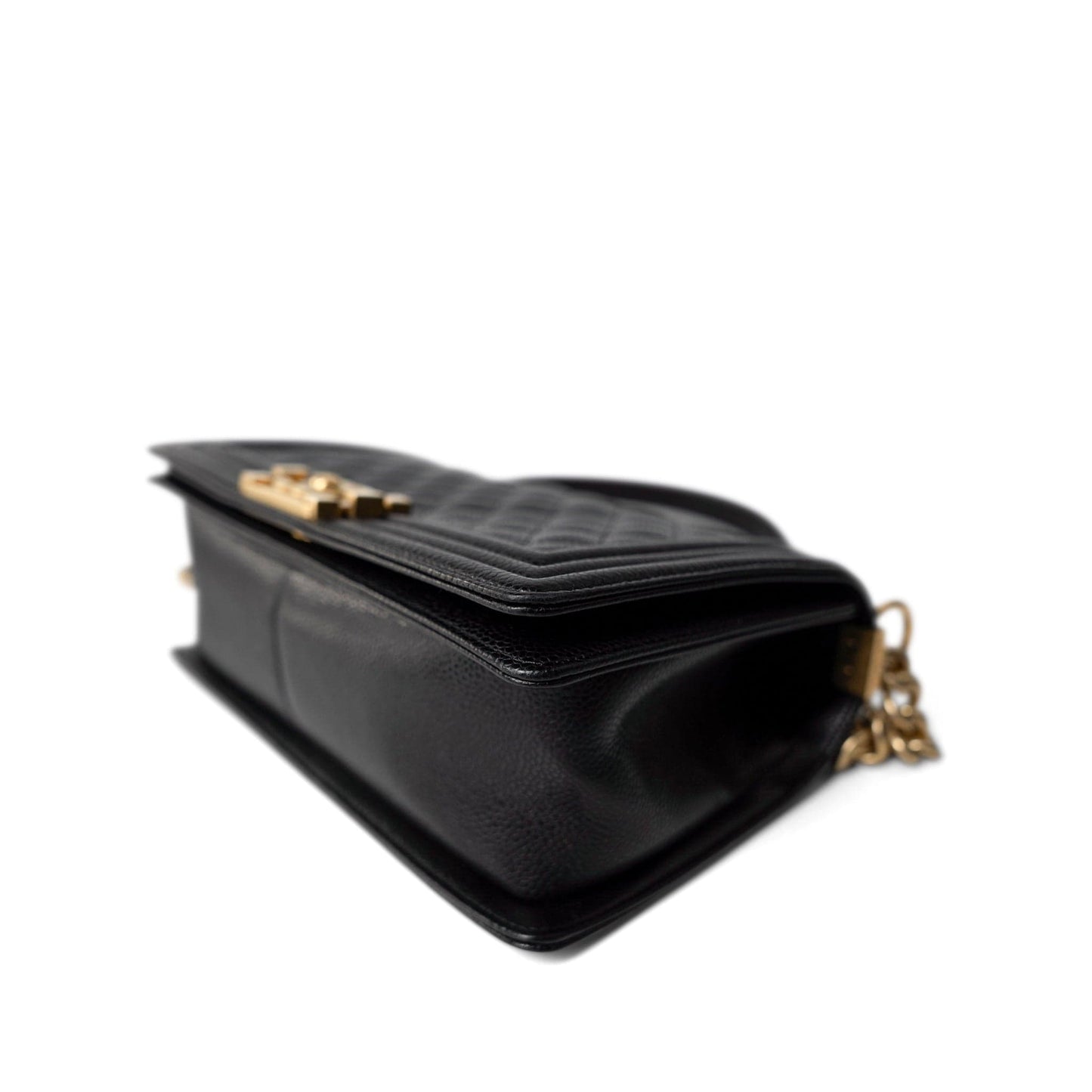 Black Caviar Quilted Old Medium Boy Bag Aged Gold Hardware