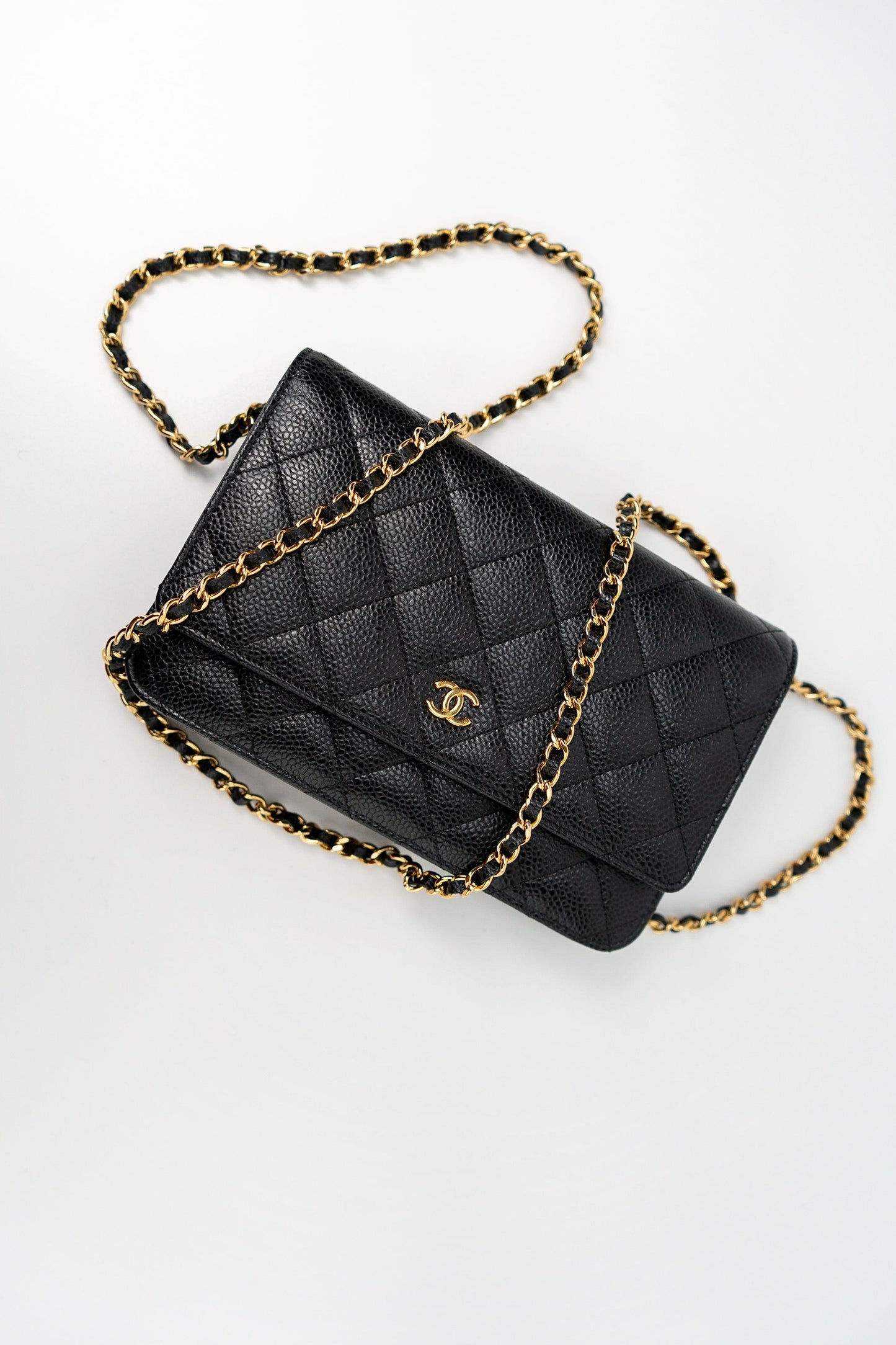 Black Caviar Quilted Wallet on Chain (WOC) GHW