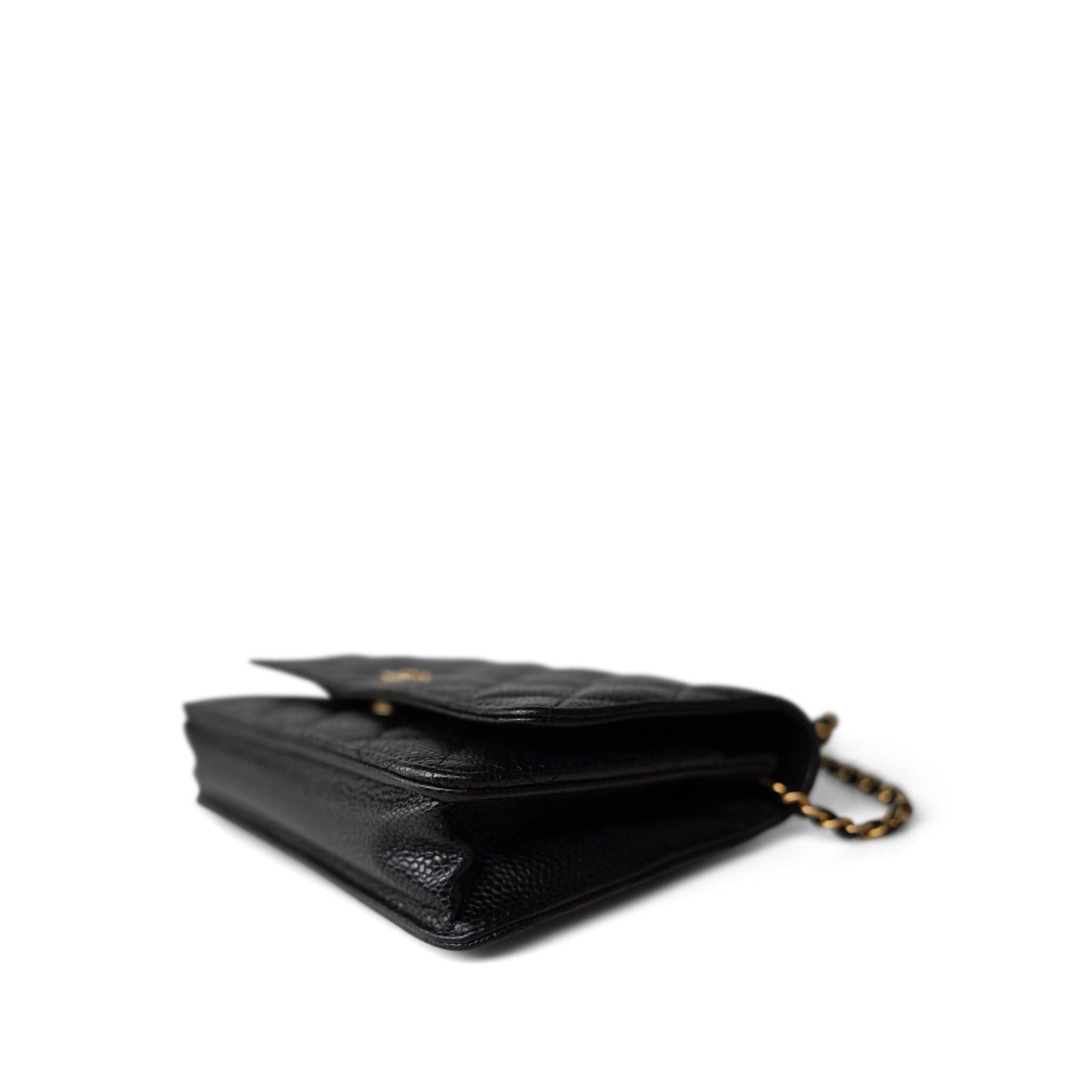 Black Caviar Quilted Wallet on Chain WOC Gold Hardware