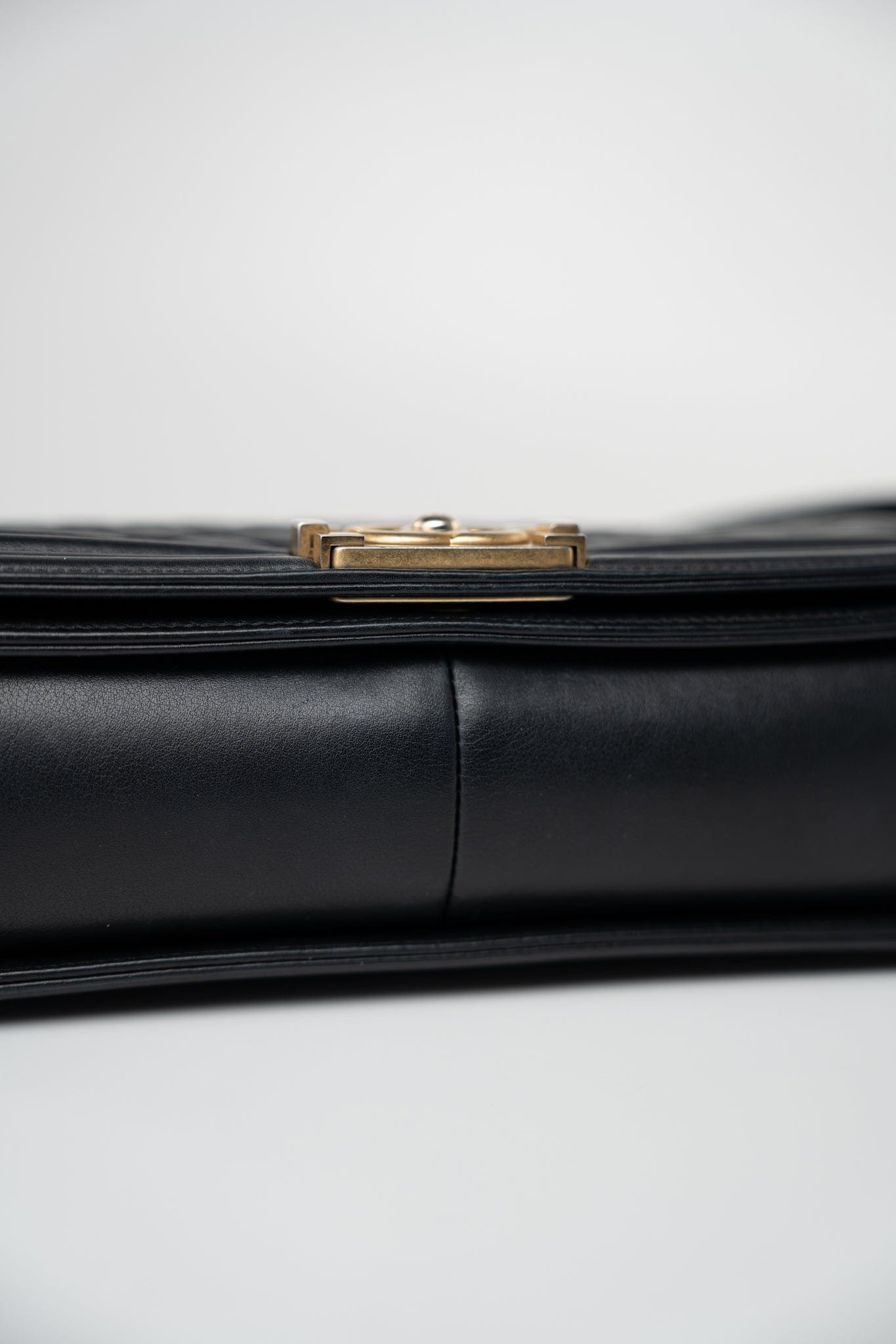 Black Lambskin Quilted New Medium Boy Bag Aged Gold Hardware