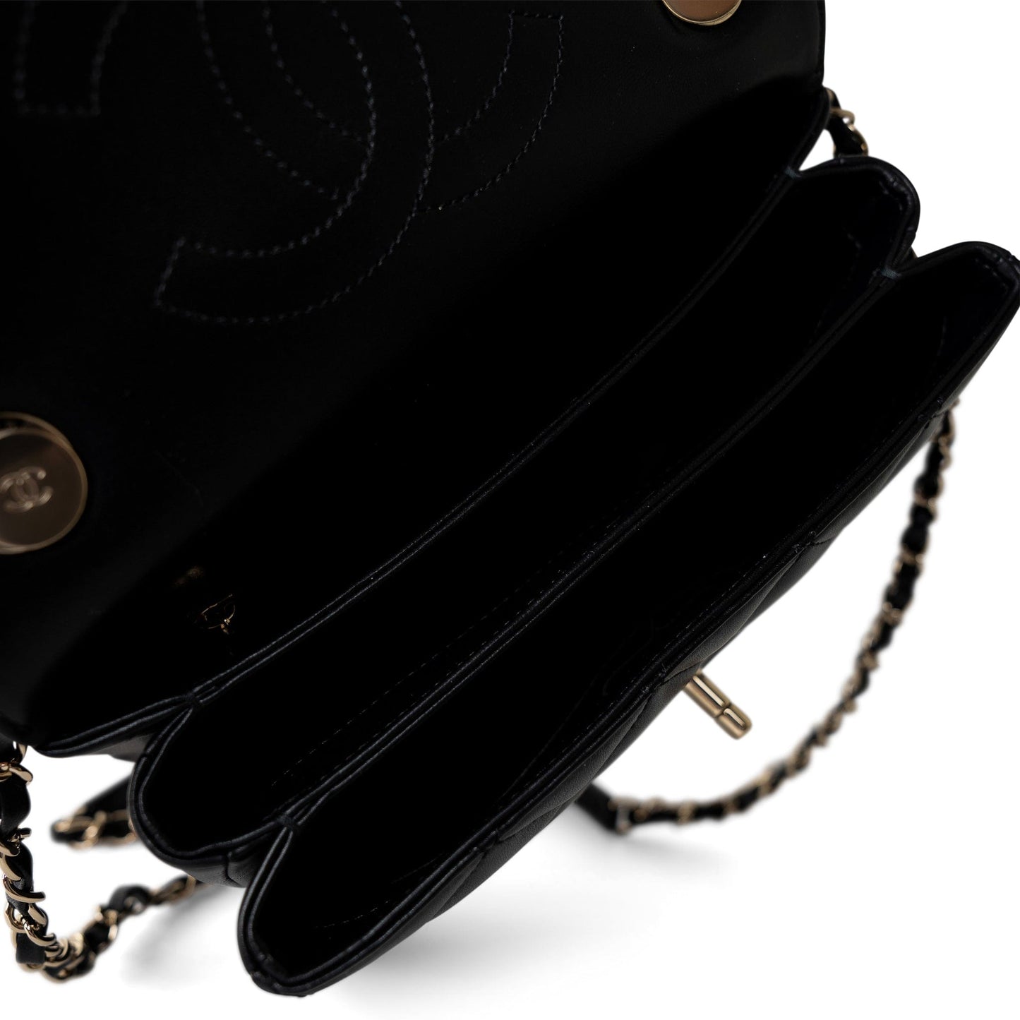 Black Lambskin Quilted Trendy CC Small Light Gold Hardware