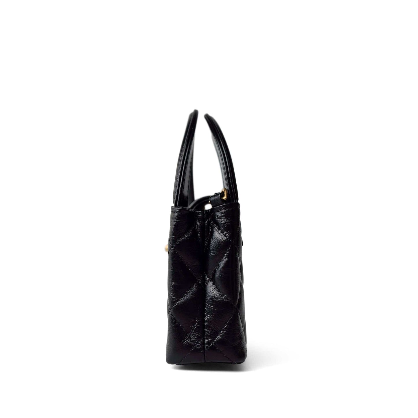 Black Shiny Aged Calfskin Nano Kelly Mini Shopper