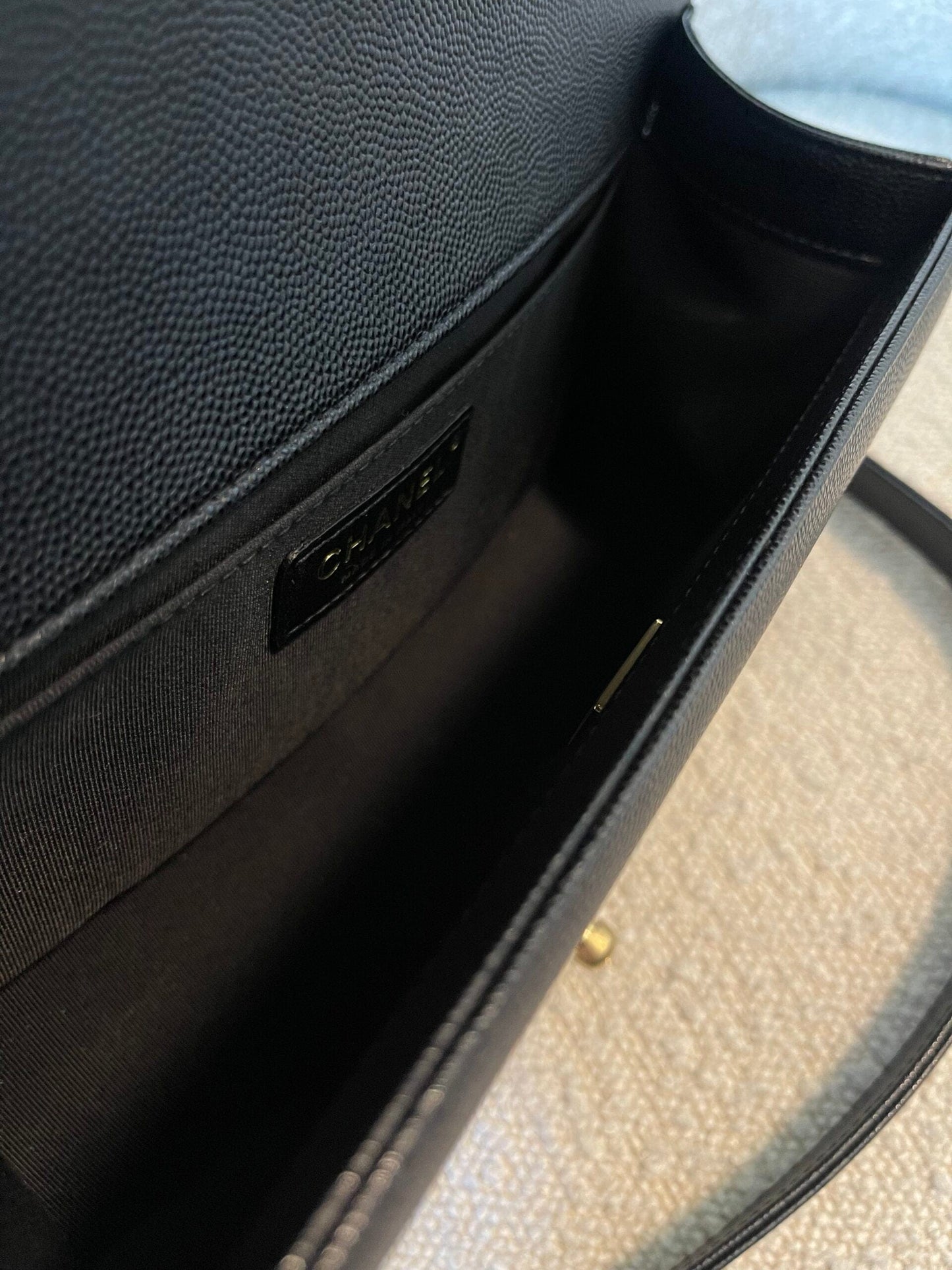 Black Caviar Quilted Old Medium Boy Bag AGHW