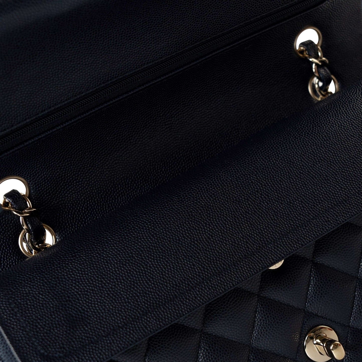 Navy Caviar Quilted Classic Flap Medium Light Gold Hardware