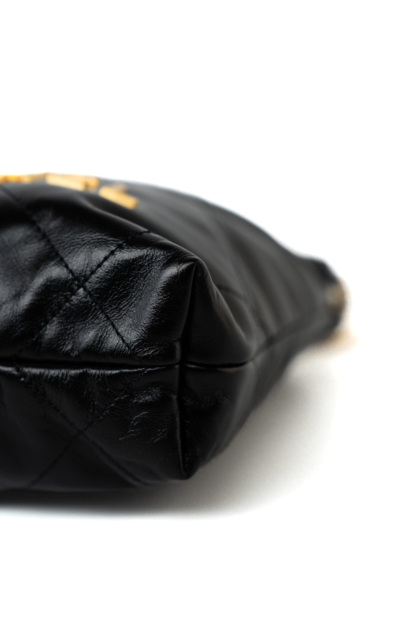 Shiny Black Calfskin Quilted Mini 22 Bag Antique Gold Hardware