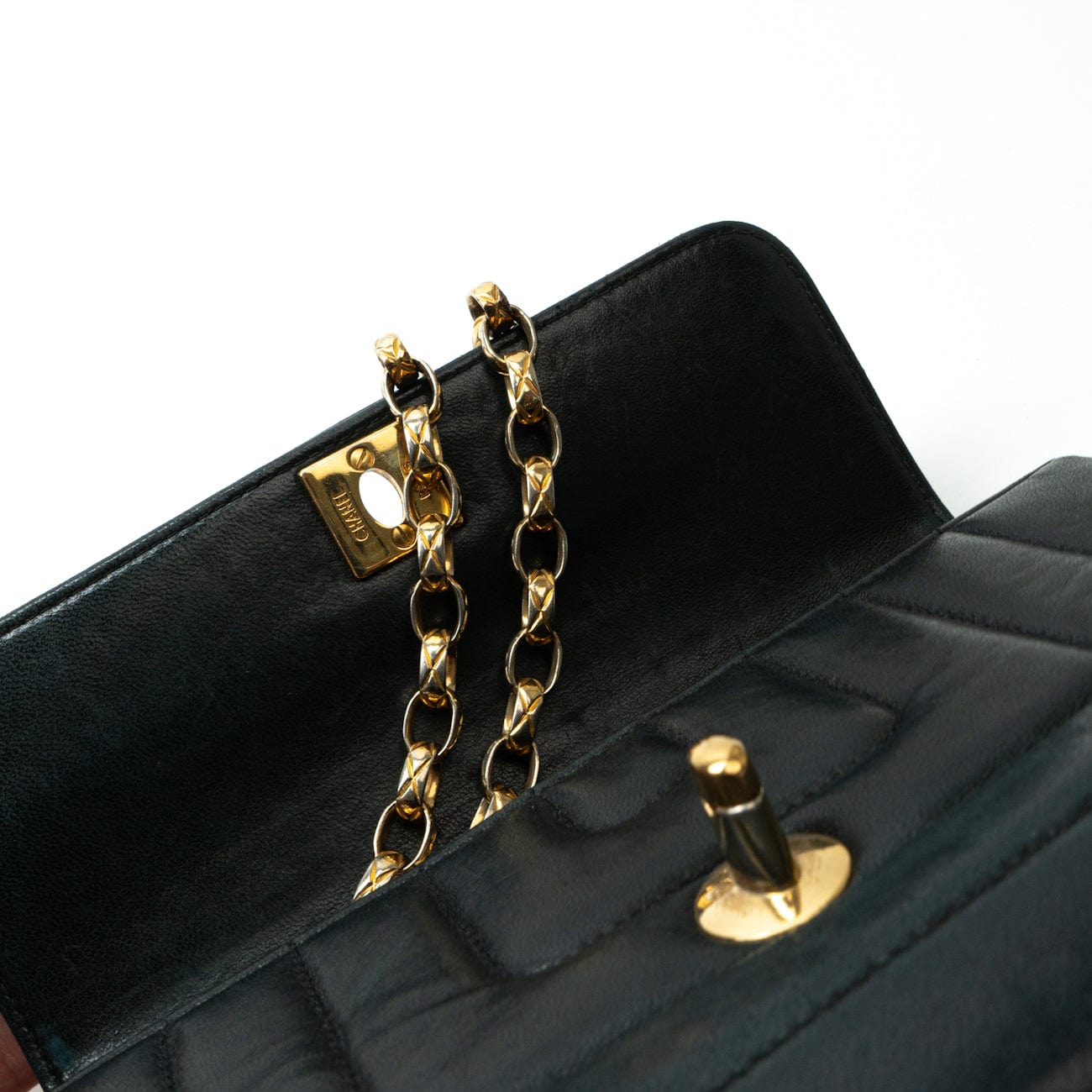 Vintage Mini Black Border Flap Lambskin Shoulder Bag Gold Hardware