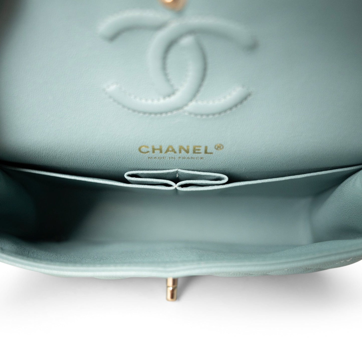 20C Tiffany Blue Caviar Quilted Classic Flap Small Light Gold Hardware