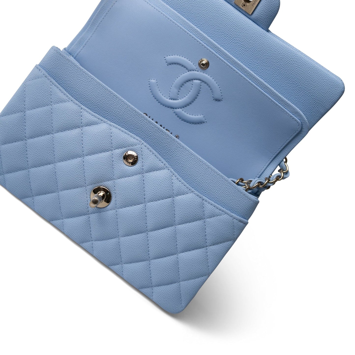 23P Light Blue Classic Flap Small Light Gold Hardware