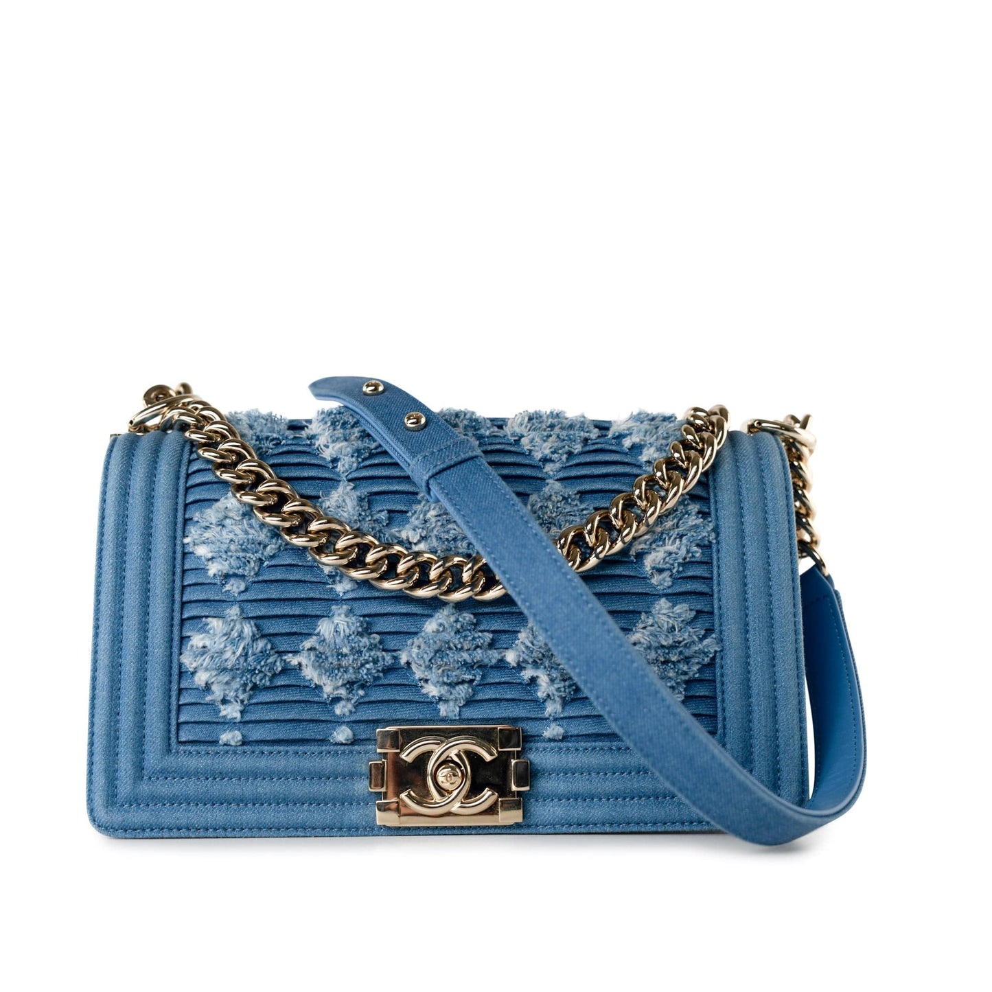 Denim Pleated Old Medium Light Blue Boy Bag