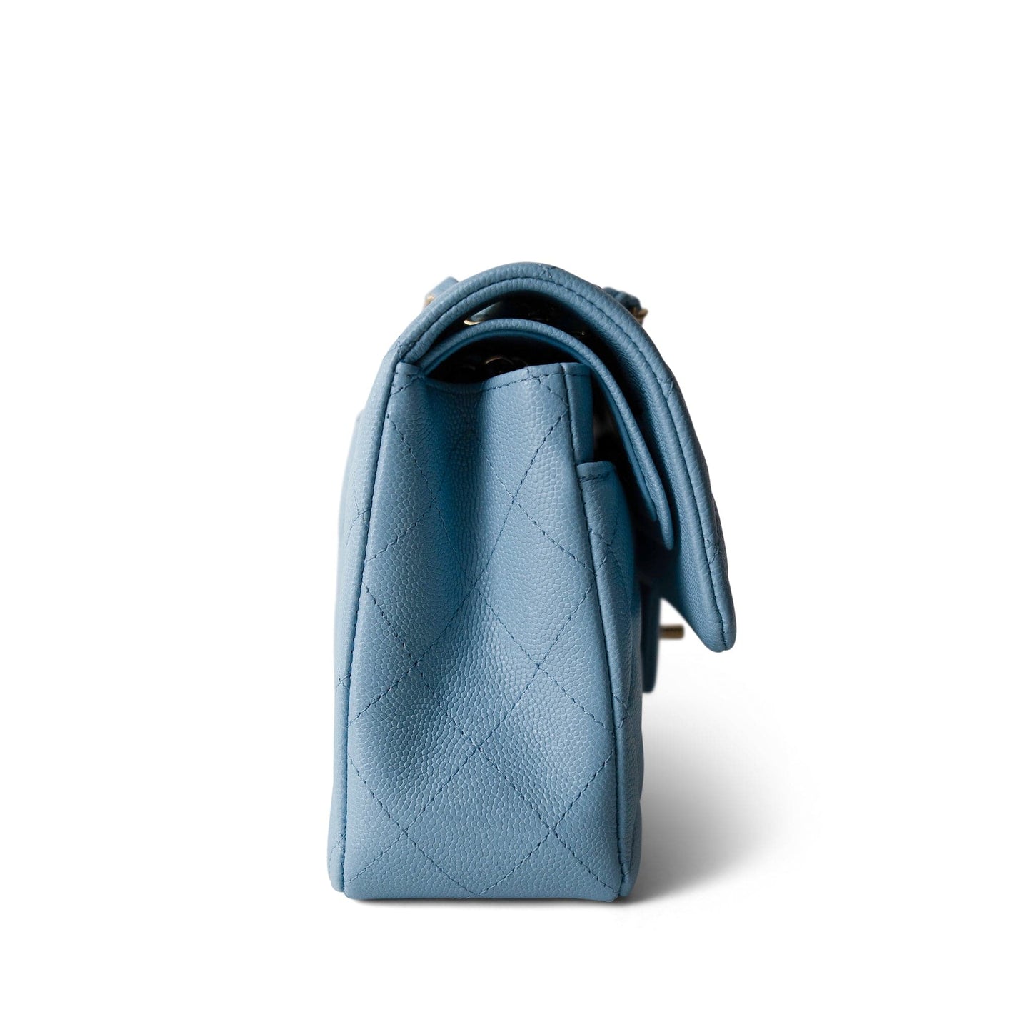 22S Light Blue Caviar Quilted Classic Flap Small Light Gold Hardware