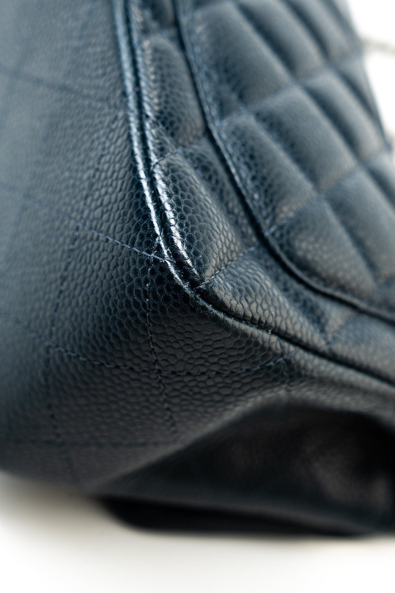 Navy Blue Caviar Quilted Mini Square Single Flap Silver Hardware