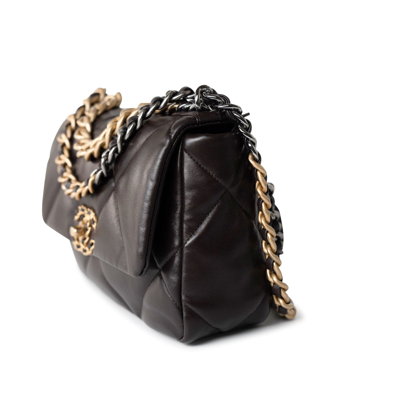 21A Dark Brown Lambskin Quilted 19 Flap Small MHW