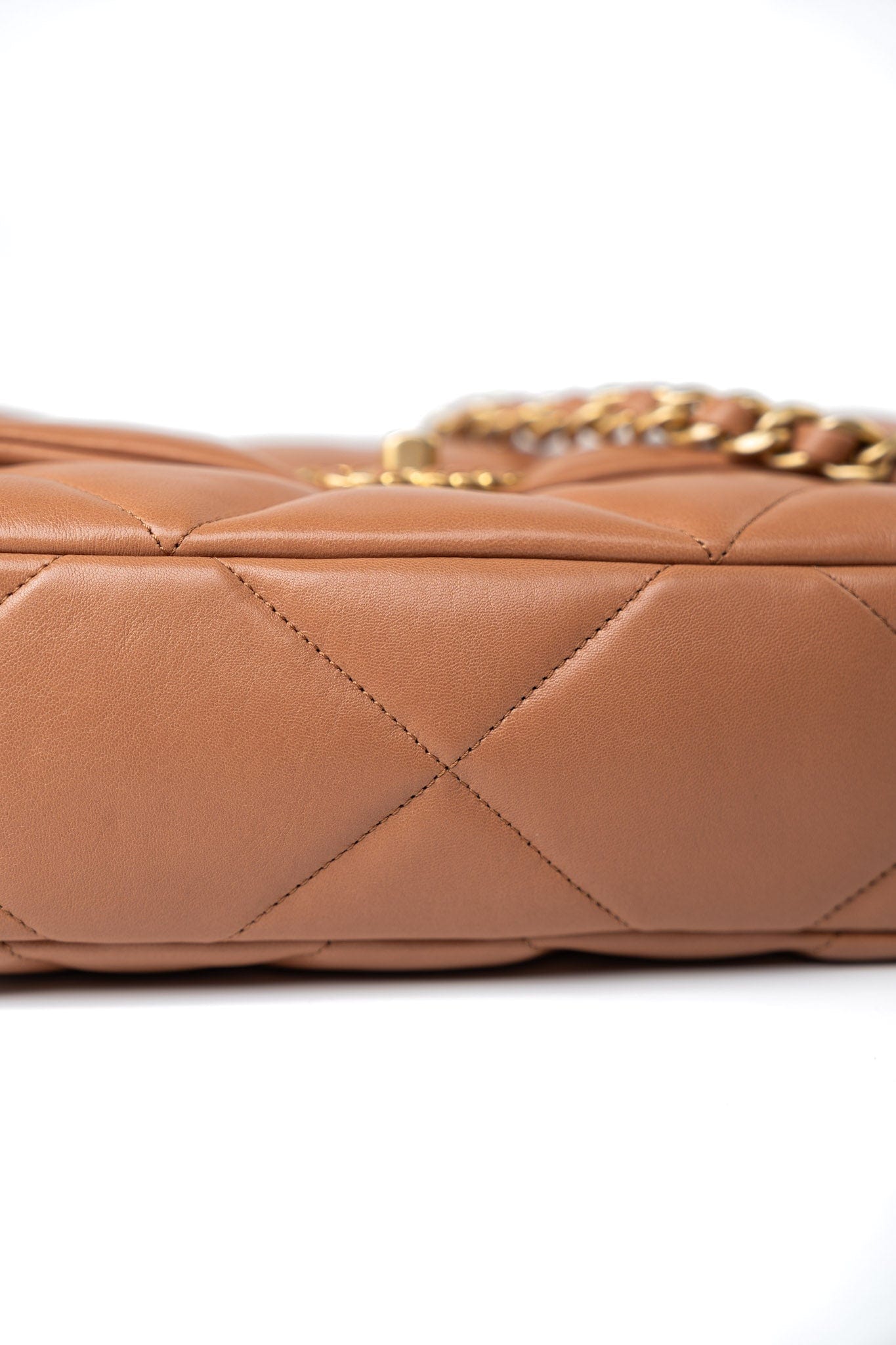 21P Caramel Lambskin Quilted 19 Flap Small Mixed Hardware