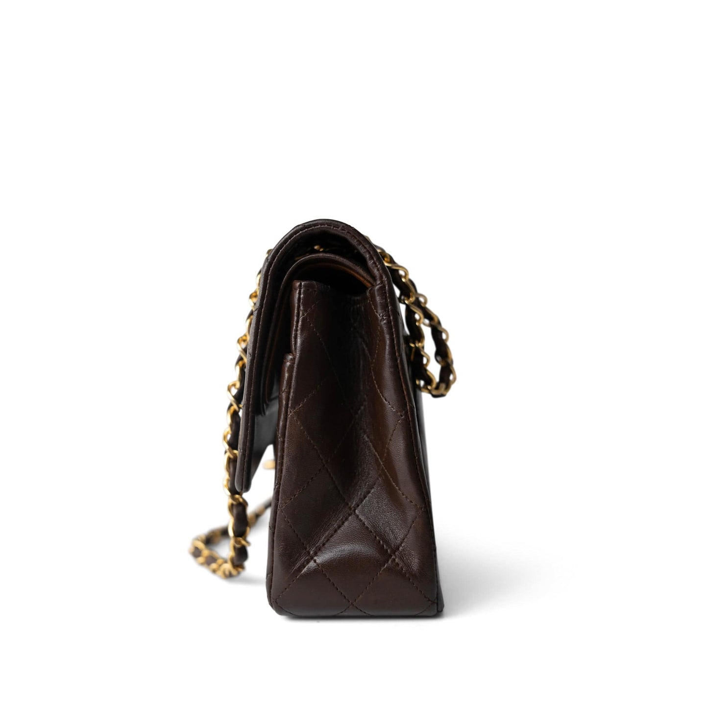 Vintage Dark Brown Lambskin Quilted Classic Flap Medium Gold Hardware