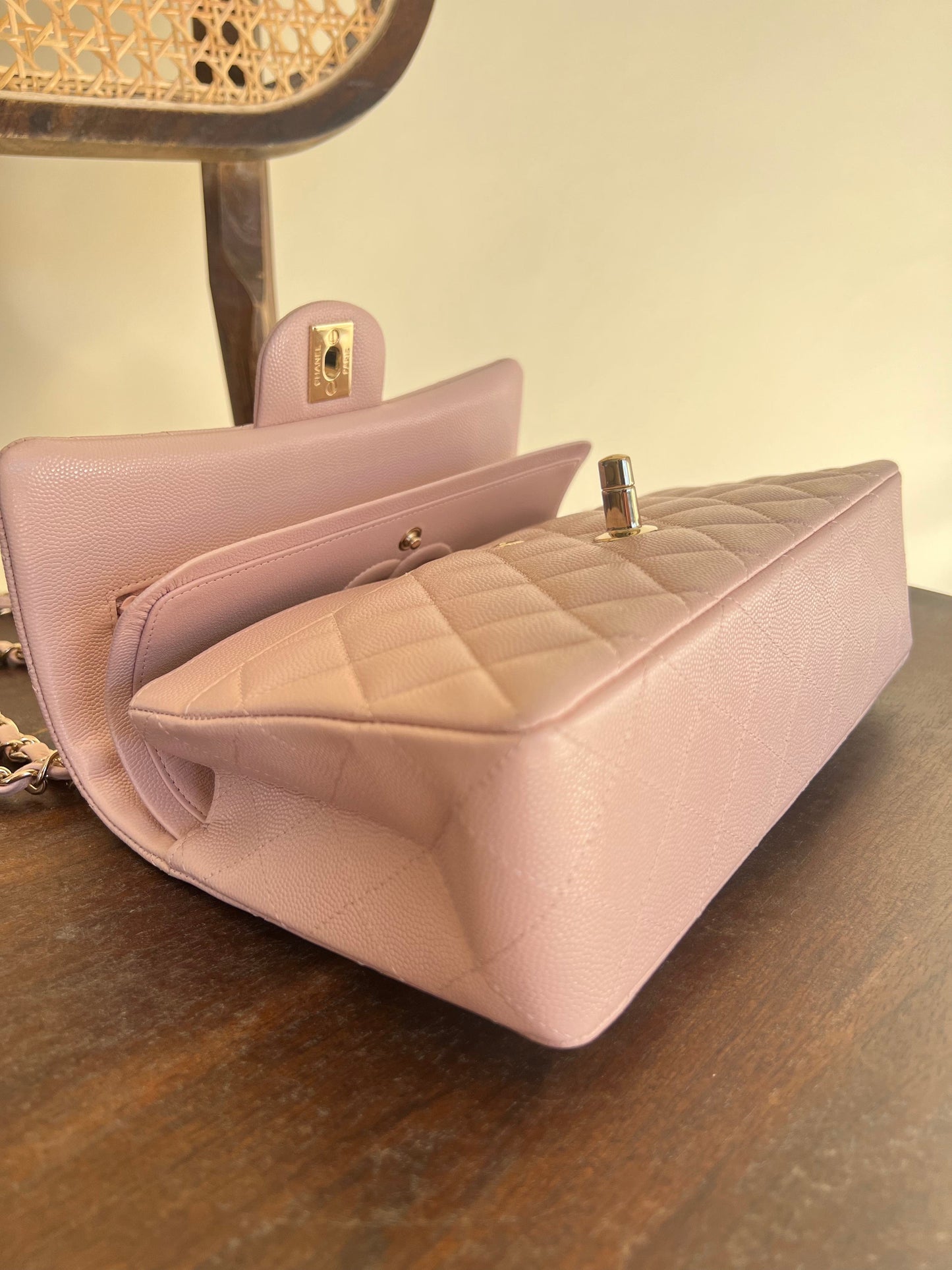 CHANEL 21C LIGHT PINK CAVIAR QUILTED CLASSIC FLAP SMALL LIGHT GOLD HARDWARE