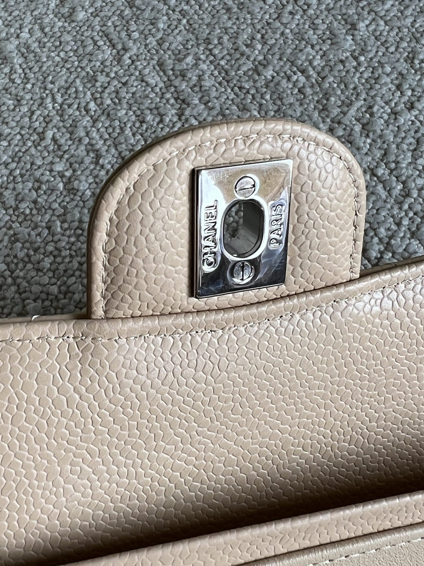 Chanel Beige Clair Caviar Quilted Classic Flap Medium SHW