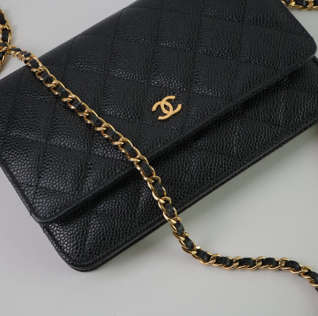 Chanel Black Caviar Quilted Wallet On Chain GHW (WOC)