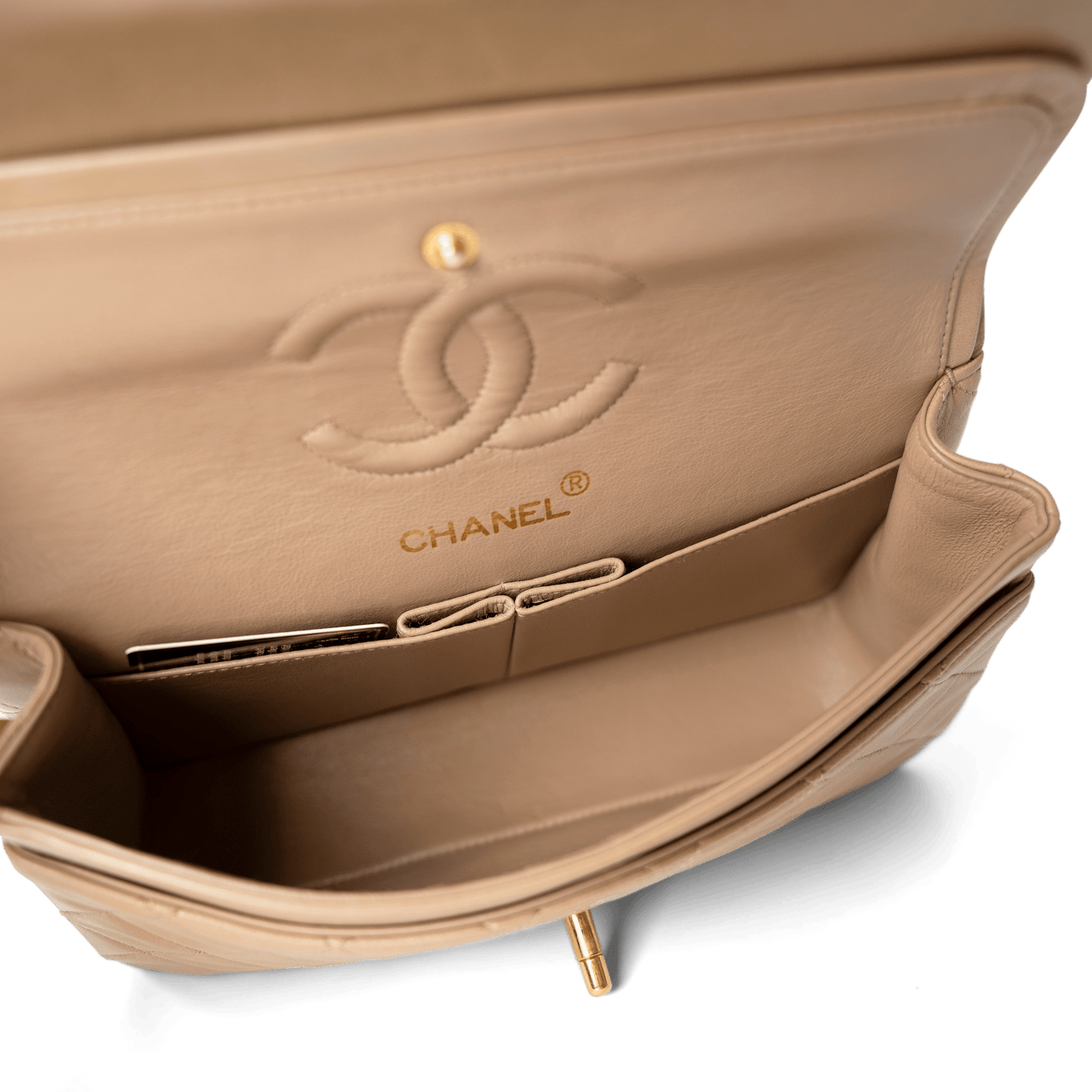 Dark Beige Lambskin Quilted Vintage Classic Flap Gold Hardware