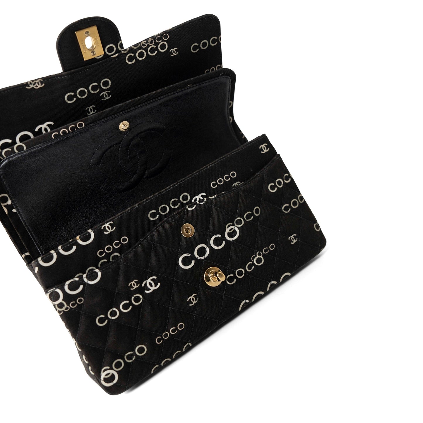 Black Canvas Quilted COCO Medium Classic Flap Light Gold Hardware