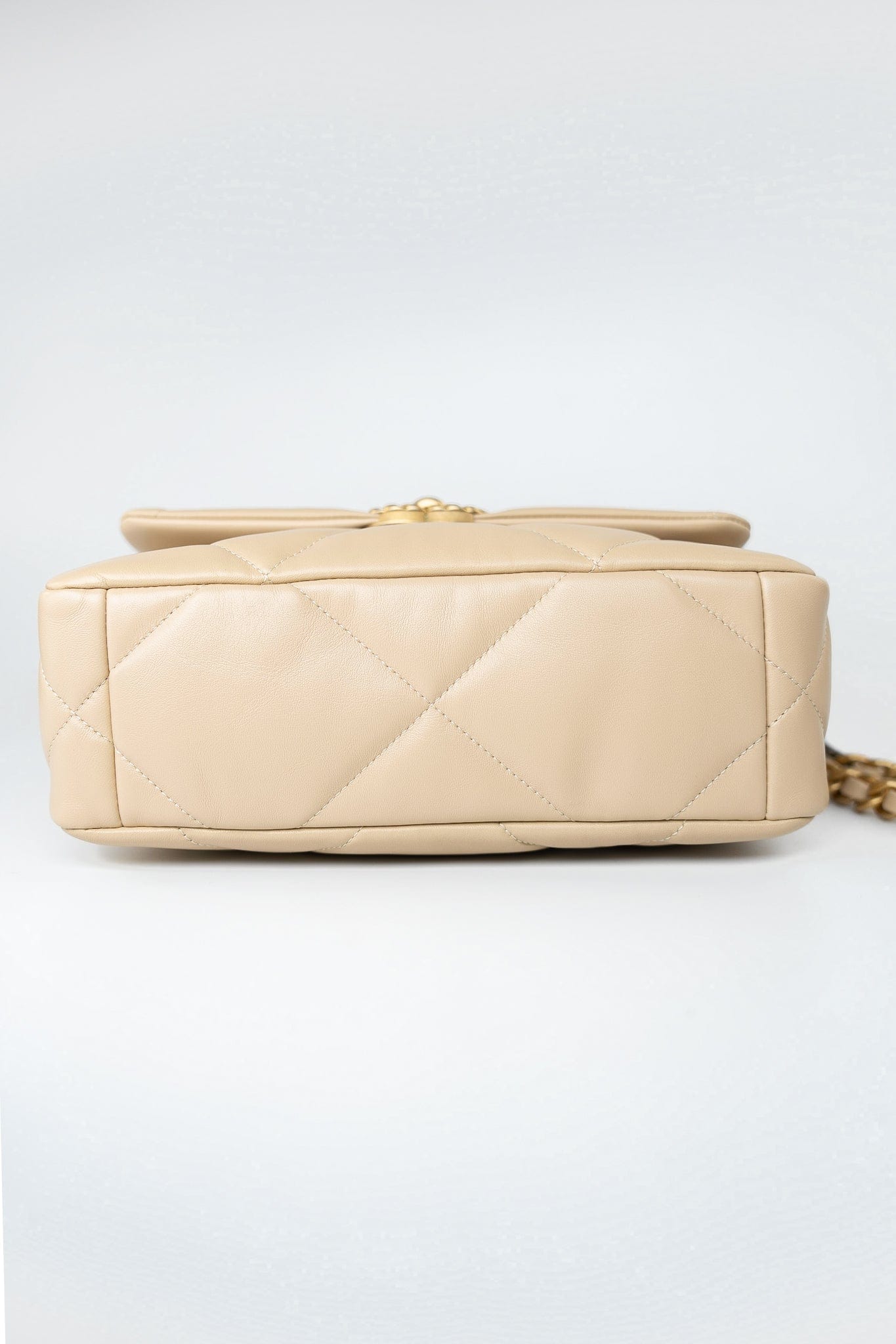 22S Beige Lambskin Quilted Small 19 Flap Mixed Hardware