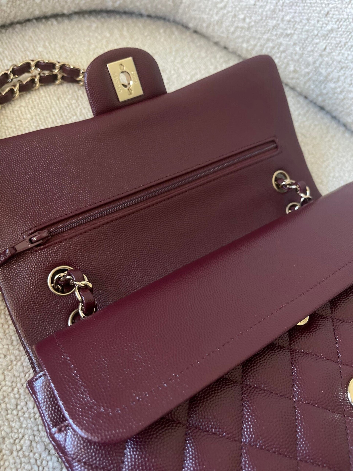 Dark Red/Maroon Caviar Quilted Classic Flap Medium LGHW