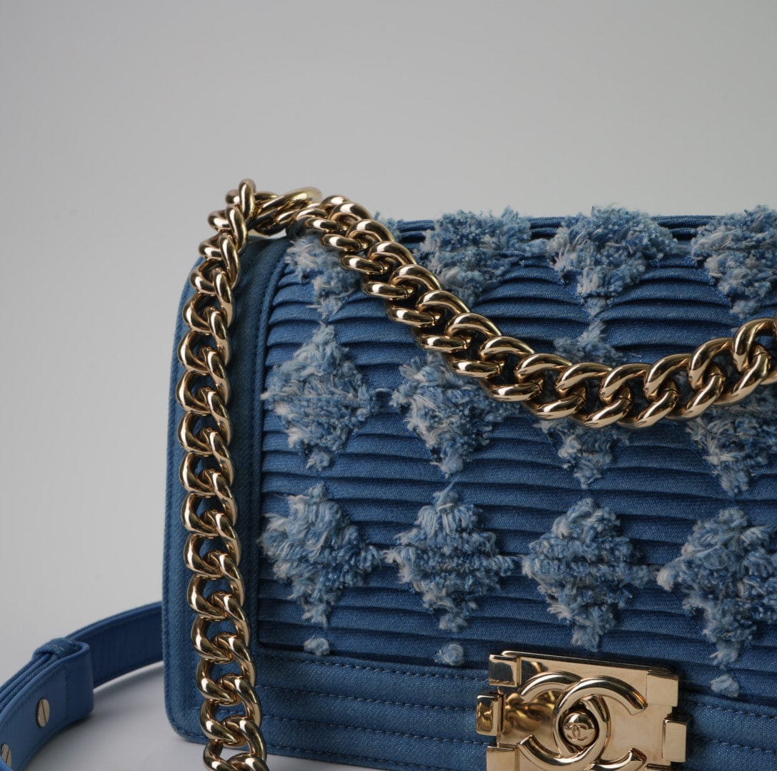 Denim Pleated Old Medium Light Blue Boy Bag