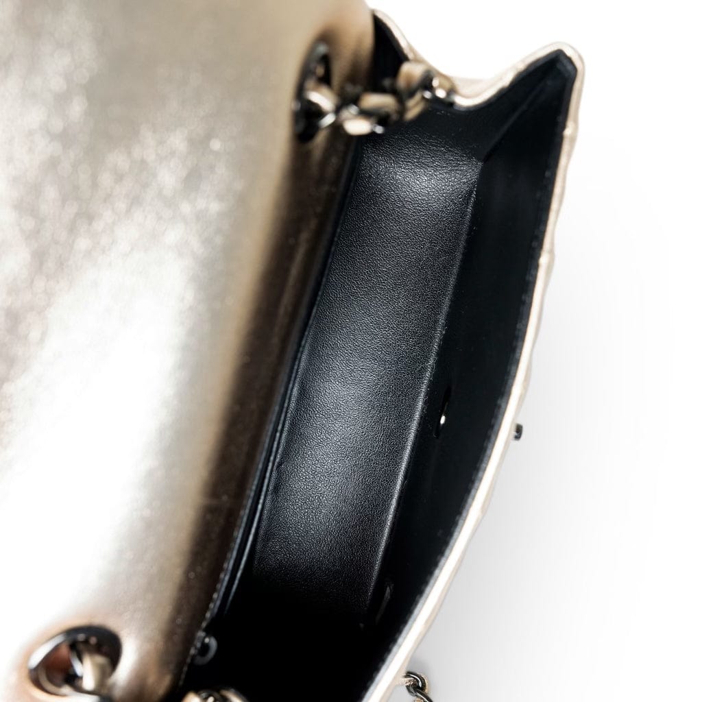 Metallic Gold Lambskin Quilted Mini Rectangular Flap